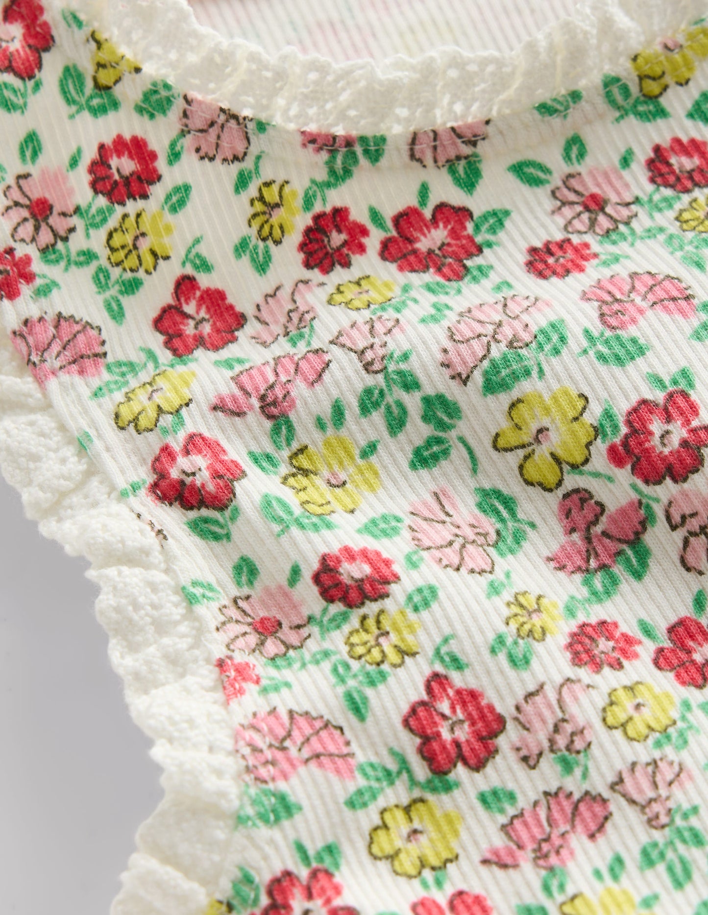 Ribbed Lace Trim Vest-Multi Summer Flowerbed