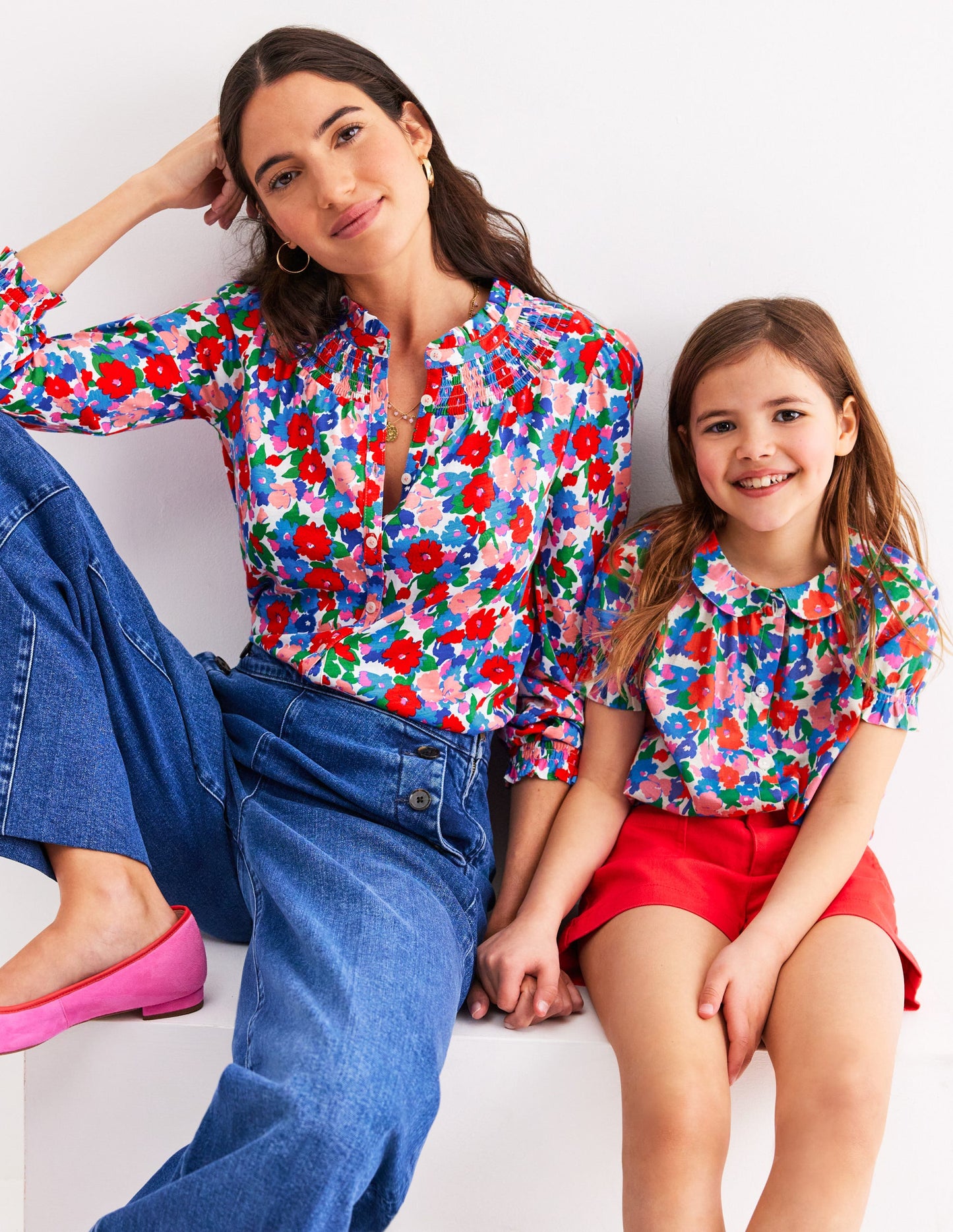 Woven Collared Top-Multi Flower Bunch