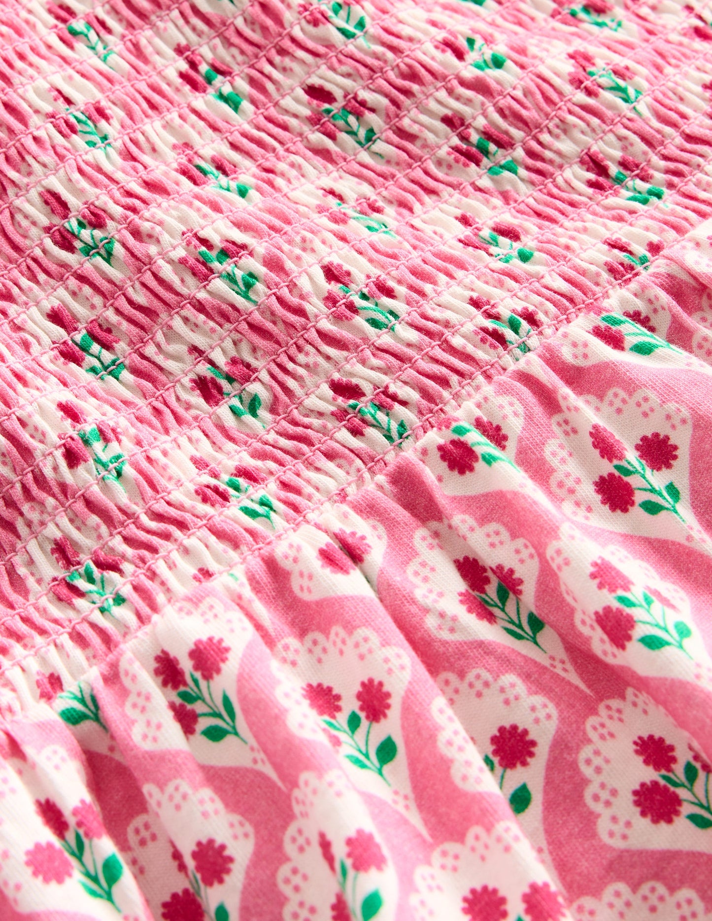 Aurora Shirred Twirly Dress-Pink Rose Woodblock Floral