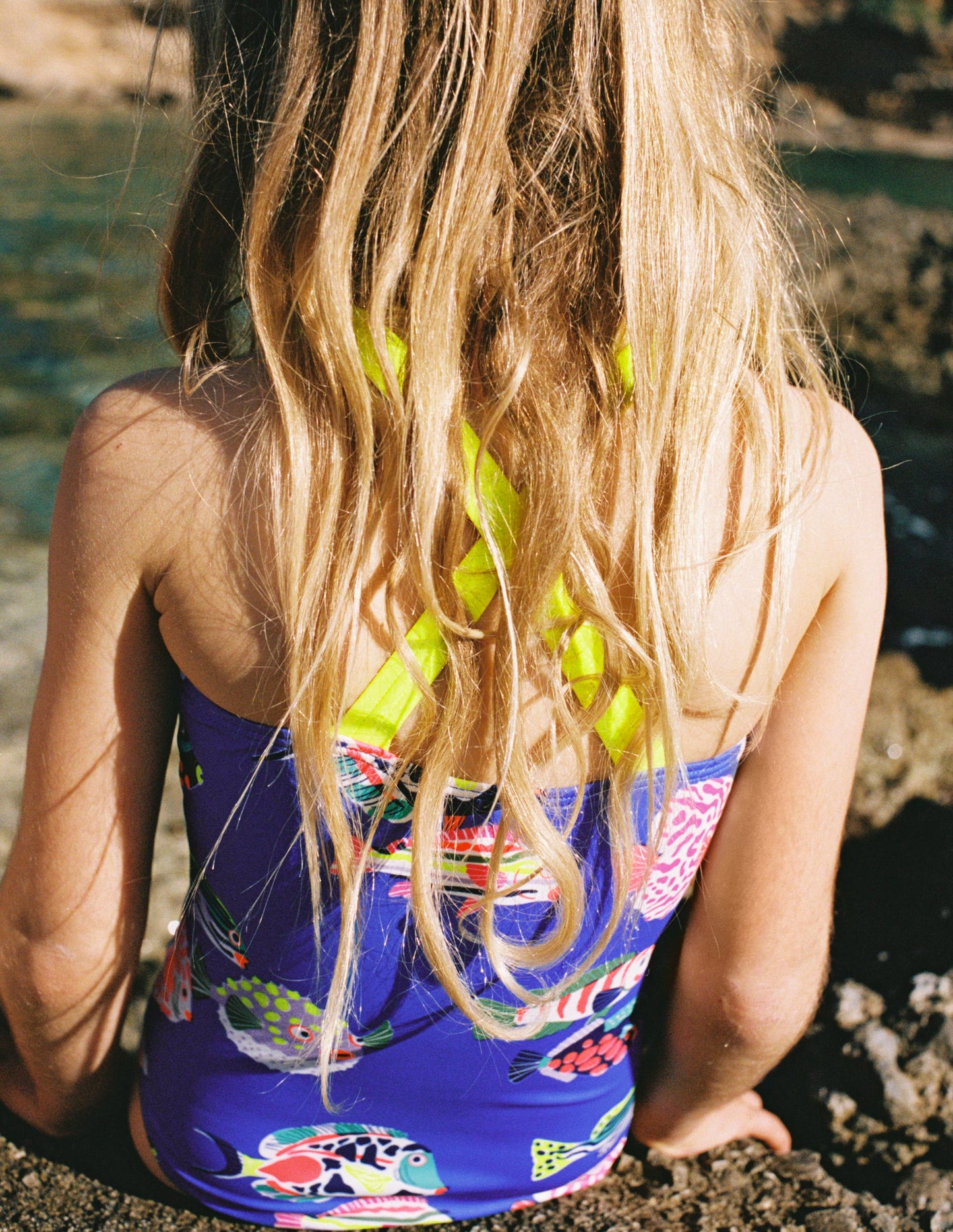 Cross-back Printed Swimsuit-Blue Heron Fish