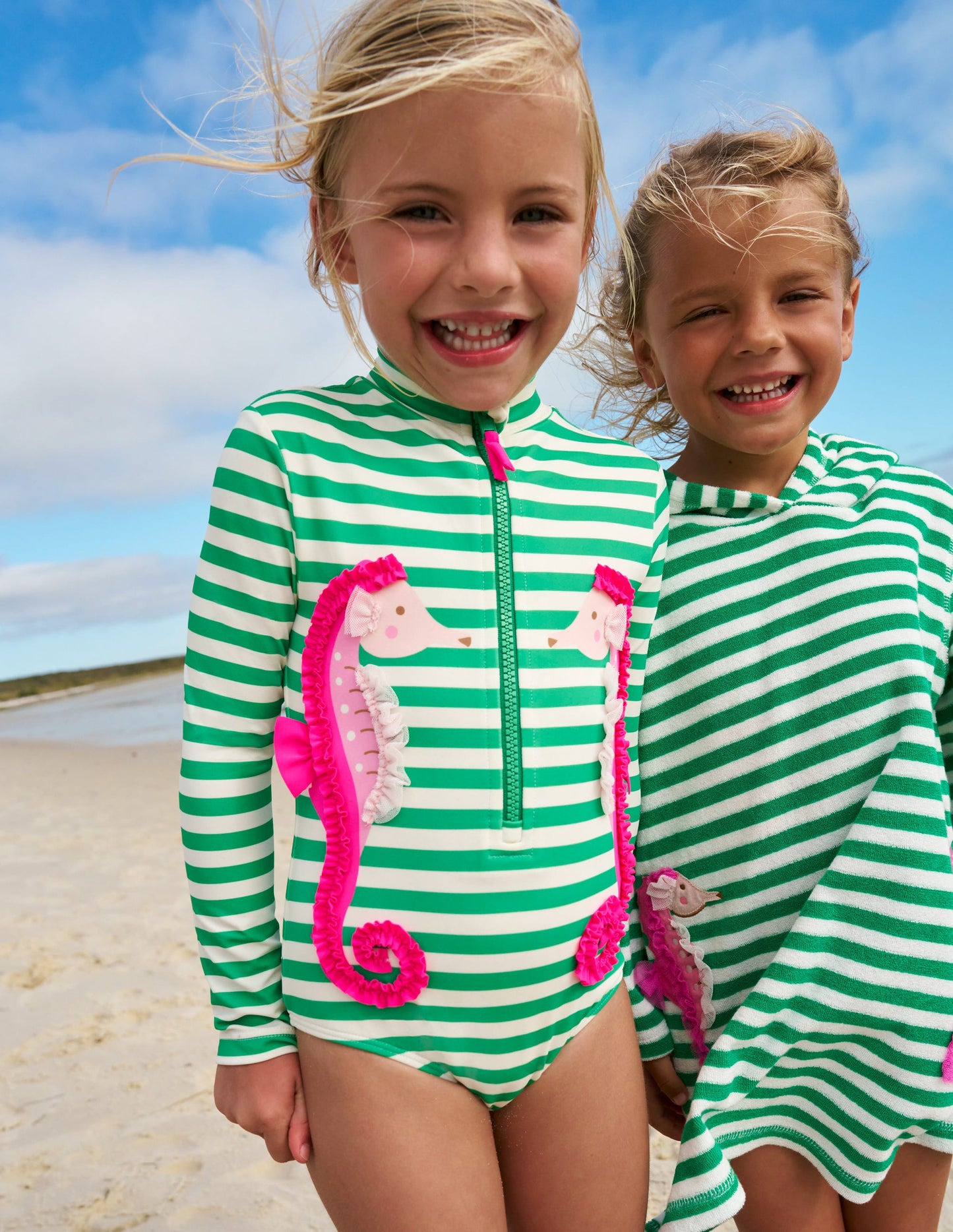 Long-Sleeved Swimsuit-Green Seahorse