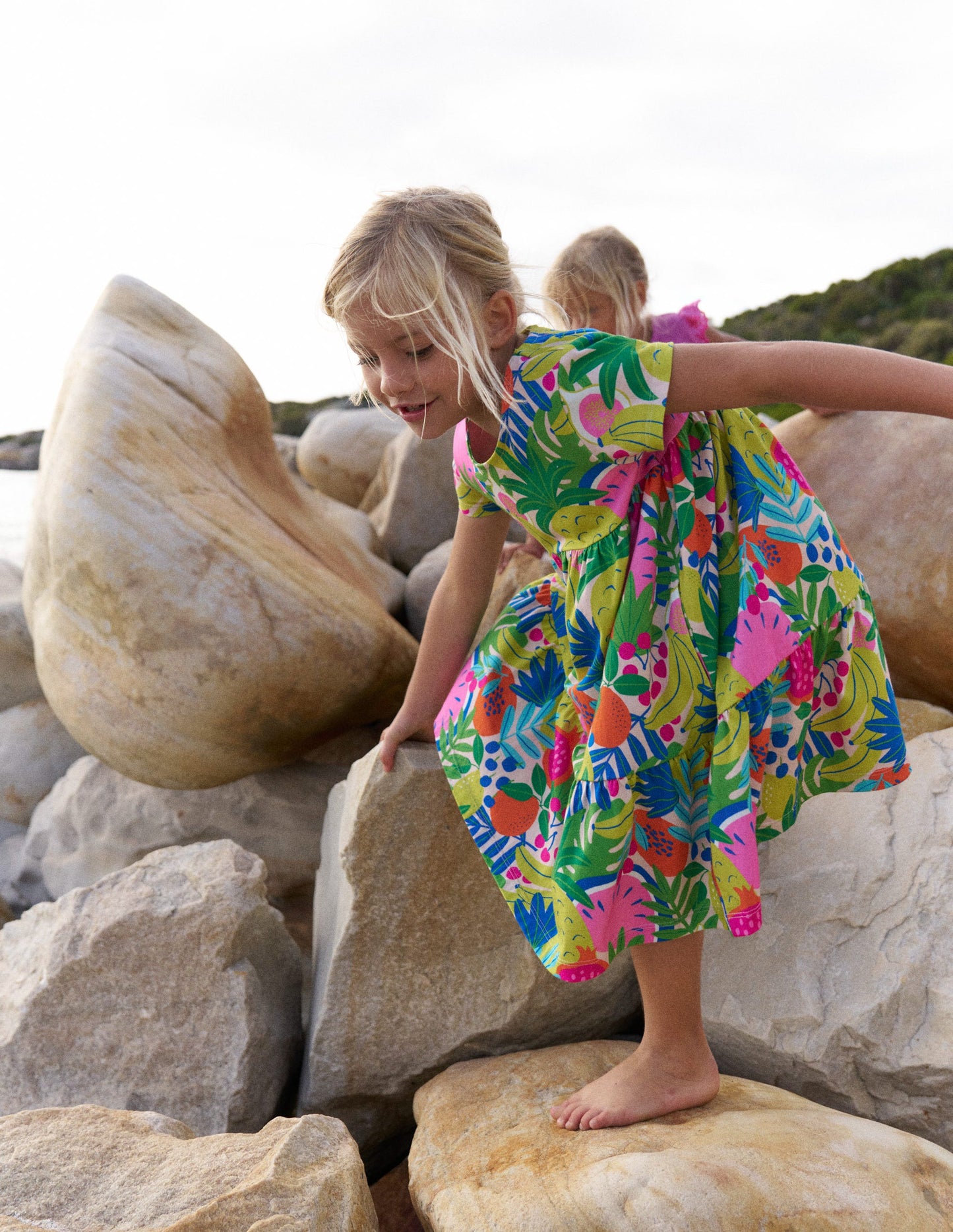 Ariel Twirly Jersey Dress-Multi Tropical Fruit