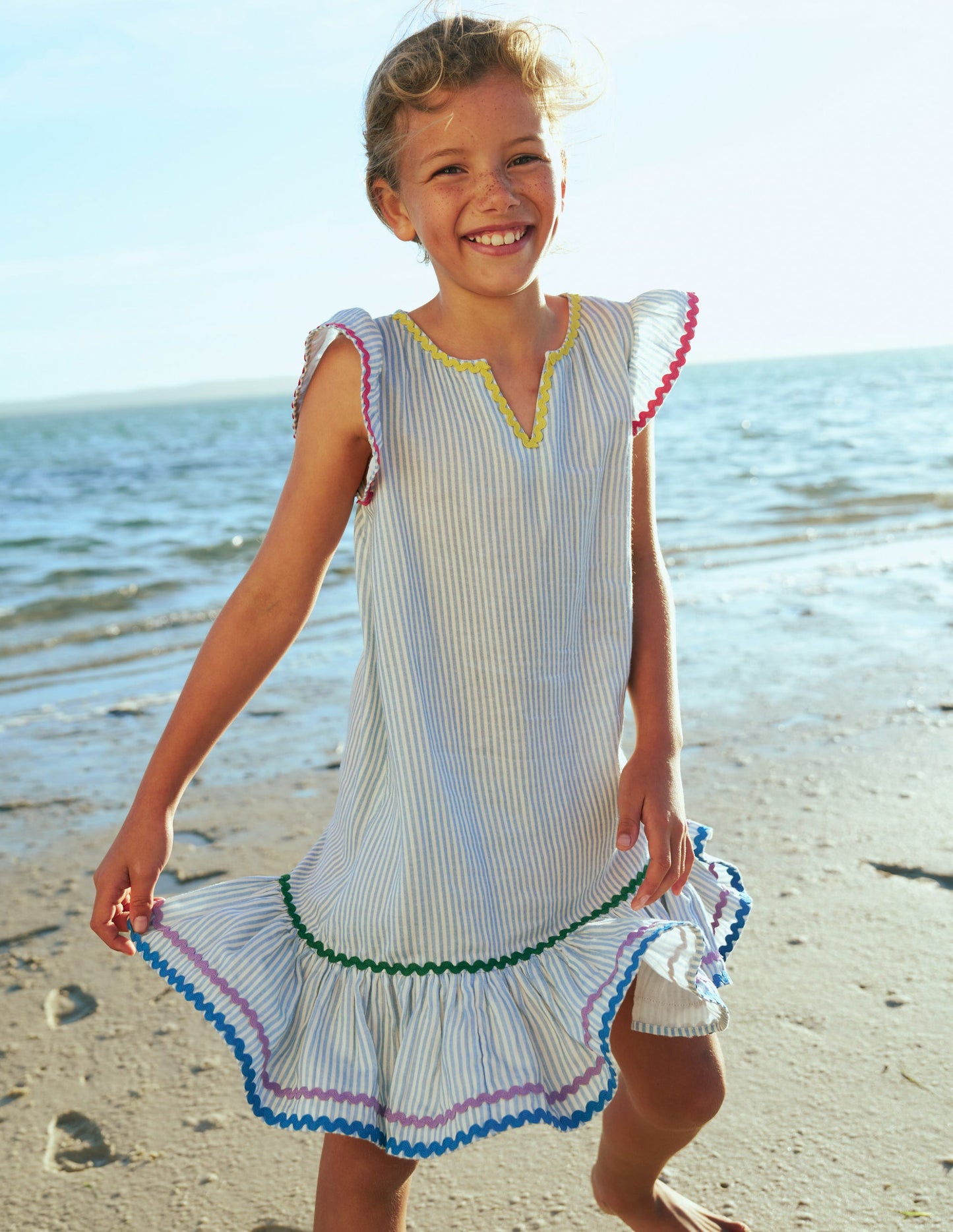 Emmy Woven Beach Dress-Blue Ticking Stripe