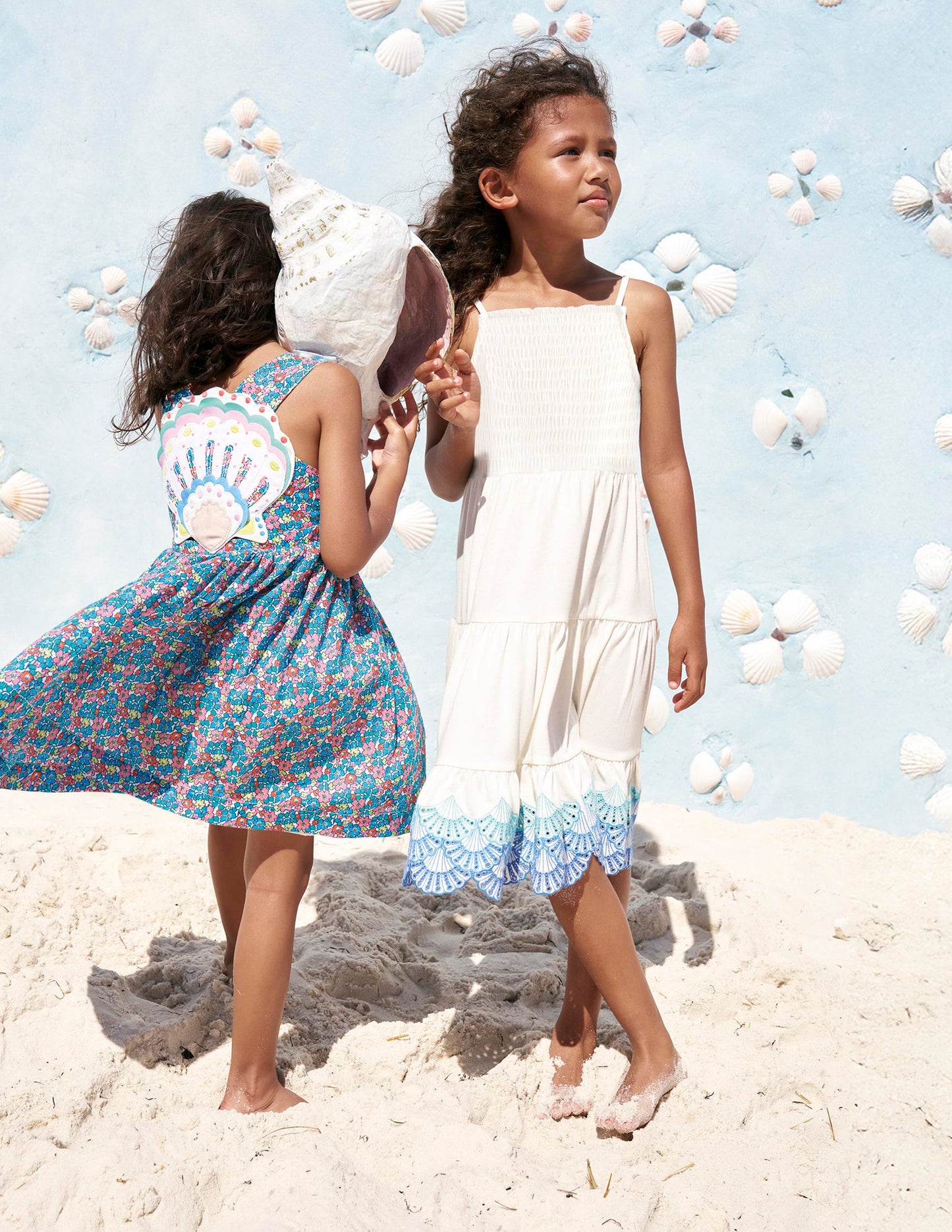 Enza Broderie Hem Jersey Dress-Soft Ivory Shells