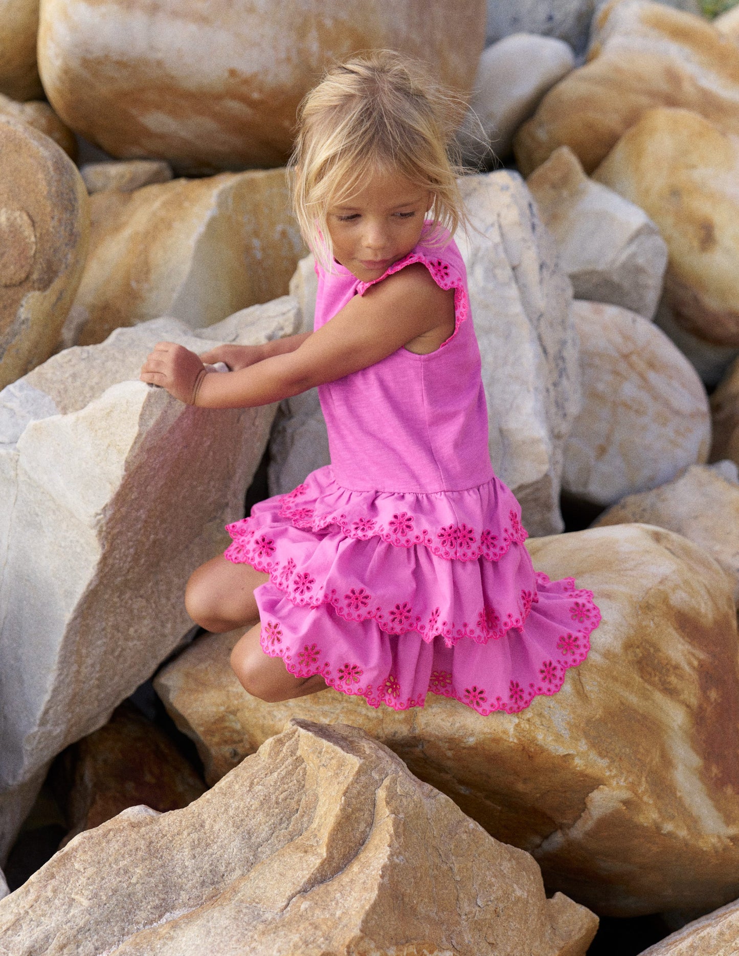 Broderie Mix Jersey Dress-Foxglove Purple