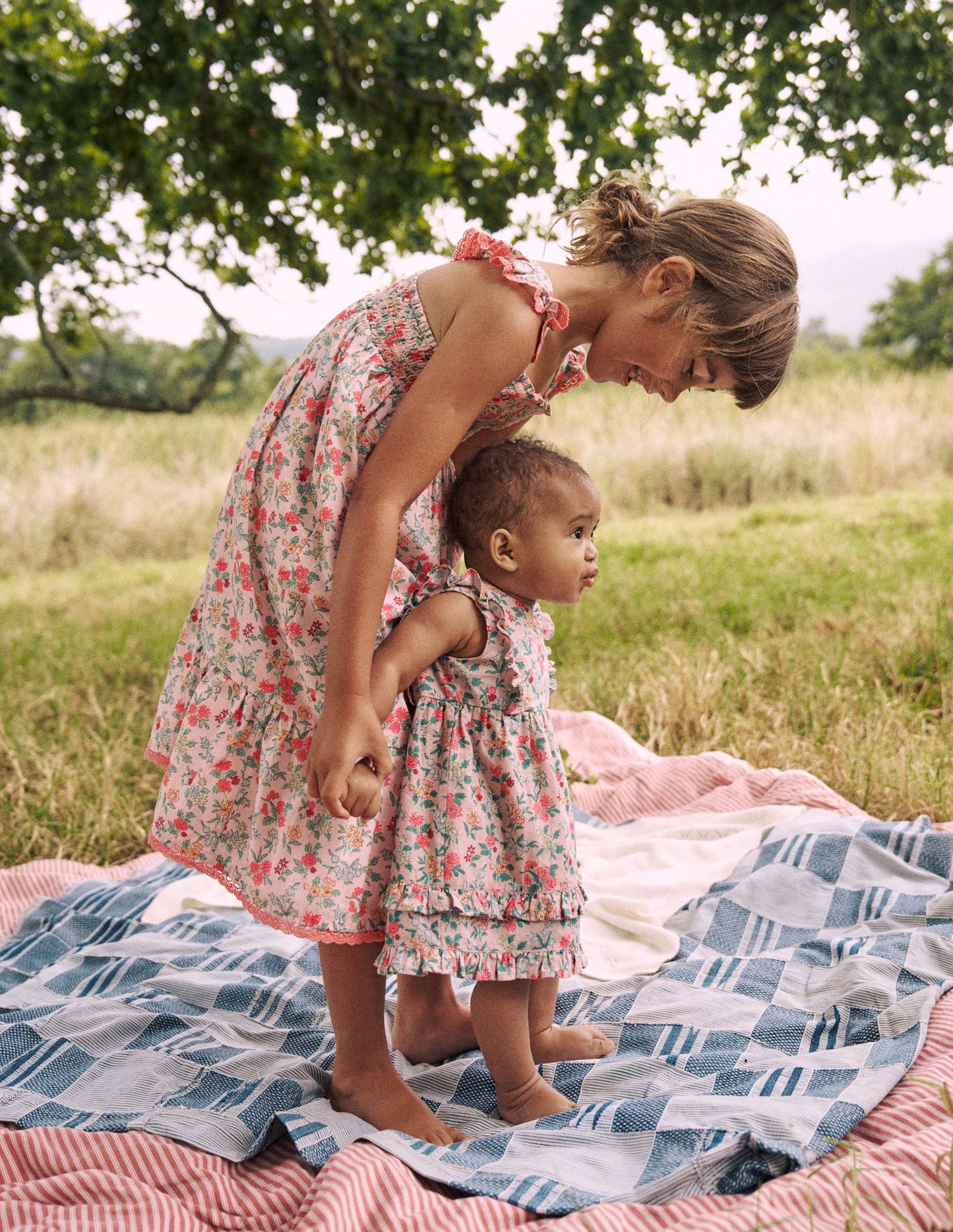 Frilly Pinny Dress-Chalk Pink Garden Ditsy