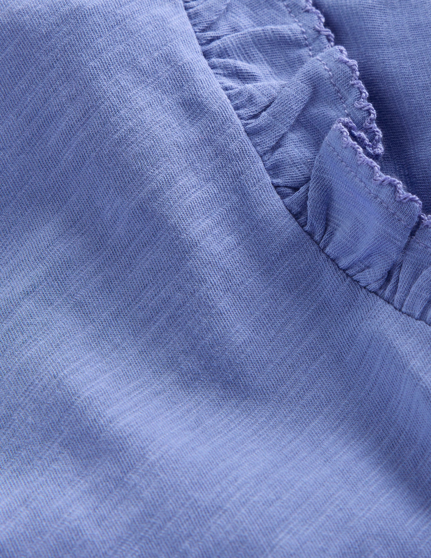 Frill Sleeve Slub Top-Soft Blue