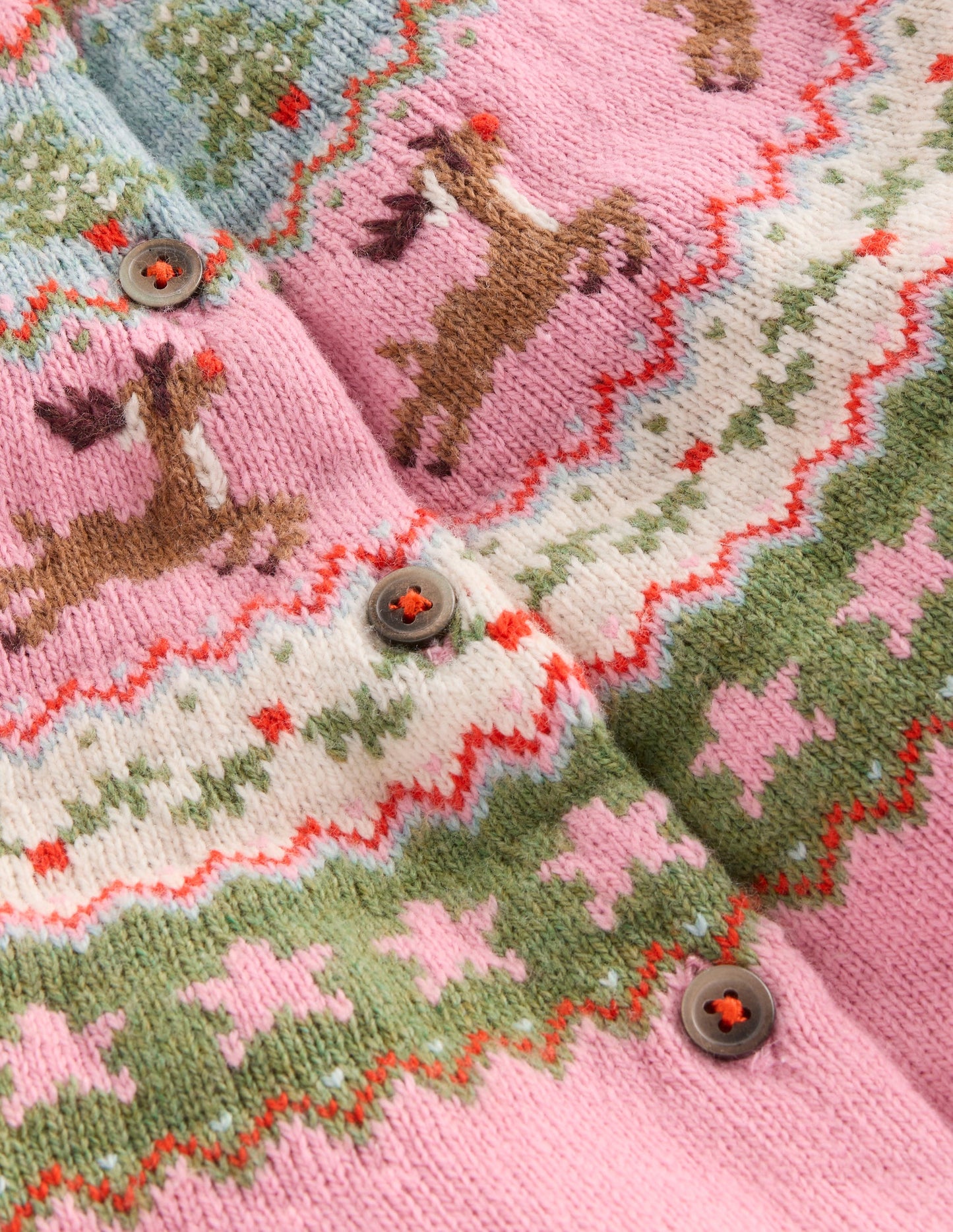 Edie Fair Isle Cardigan-Pink Marl Reindeer