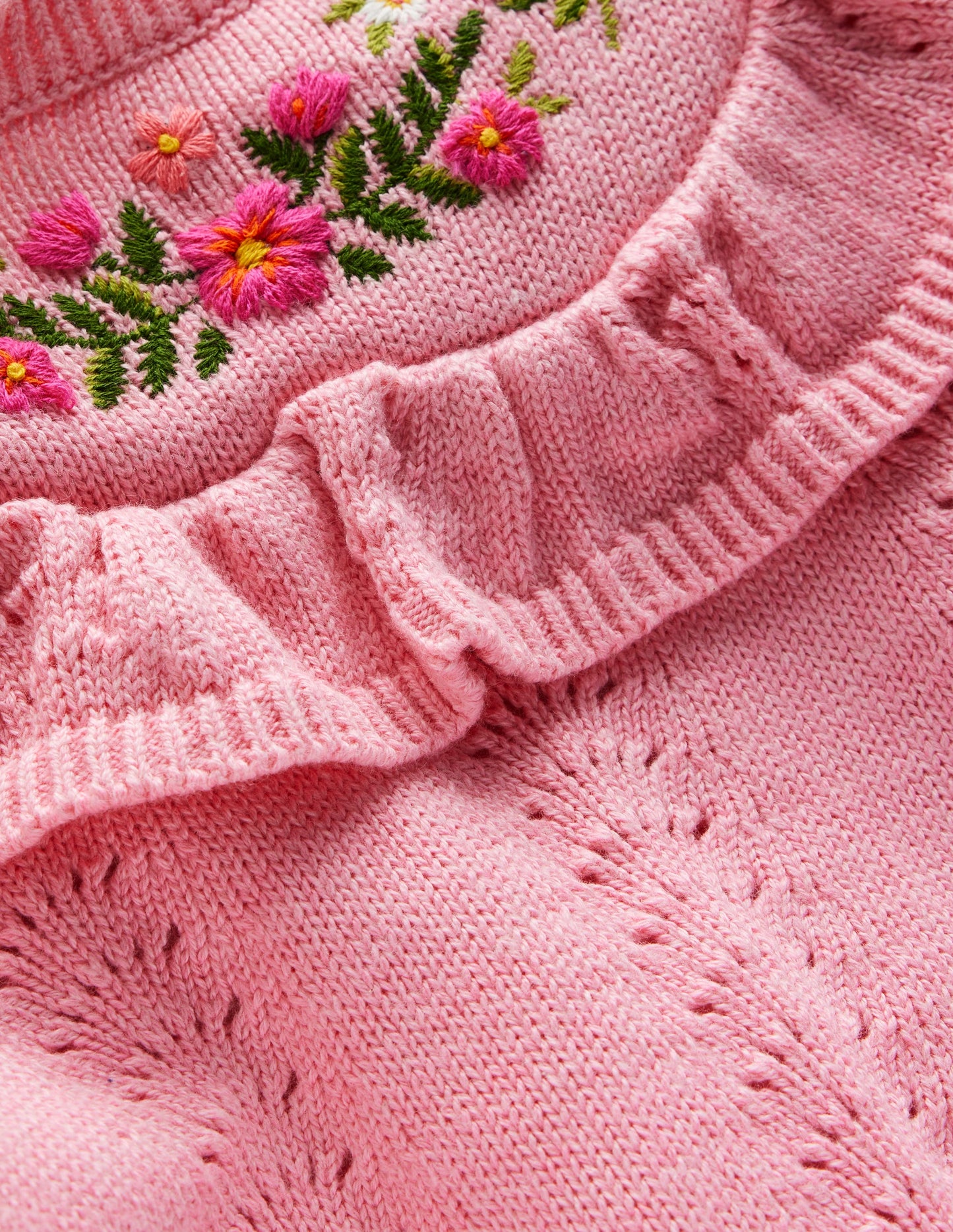 Embroidered Pointelle Jumper-Formica Pink Marl