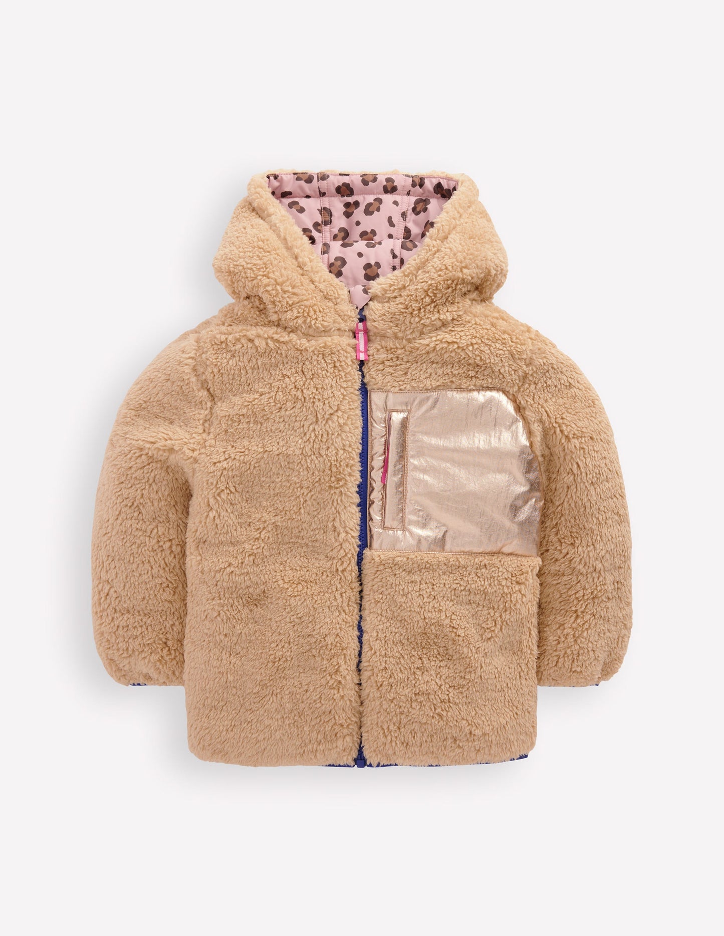 Reversible Padded Borg Coat-Pink Leopard