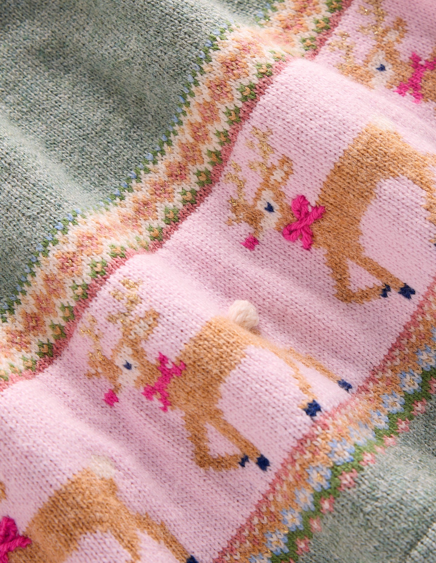 Fair Isle Knitted Dress-Eucalyptus Reindeer Fair Isle