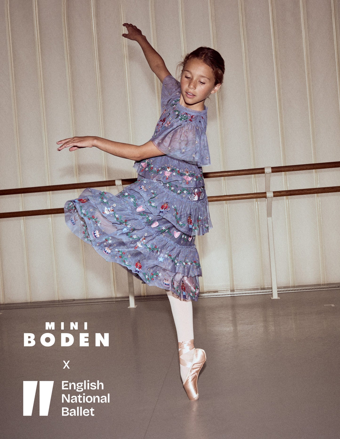 Embroidered Tulle Ruffle Dress-Stormbolt Blue Embroidery