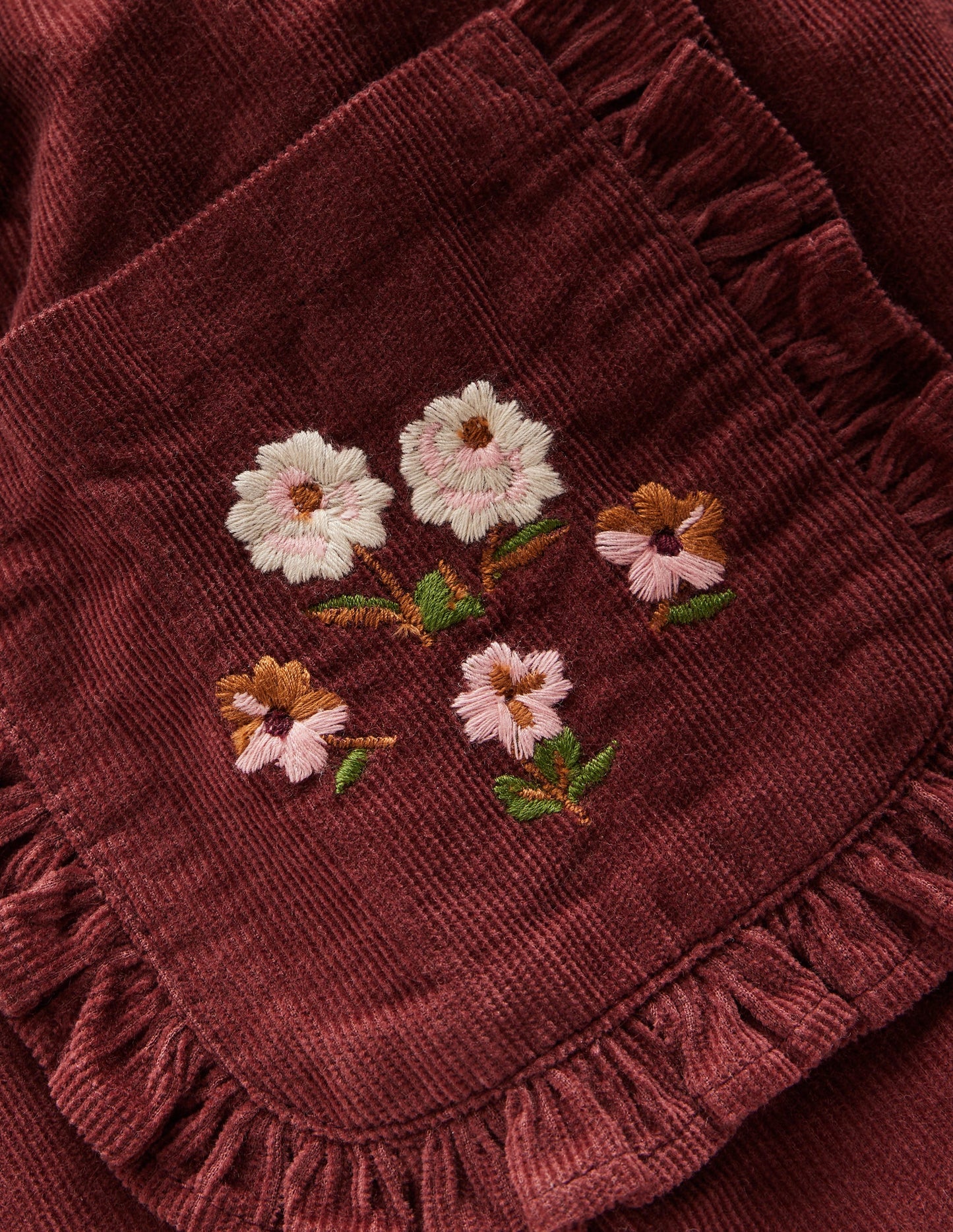 Embroidered Frill Trousers-Chestnut Embroidery