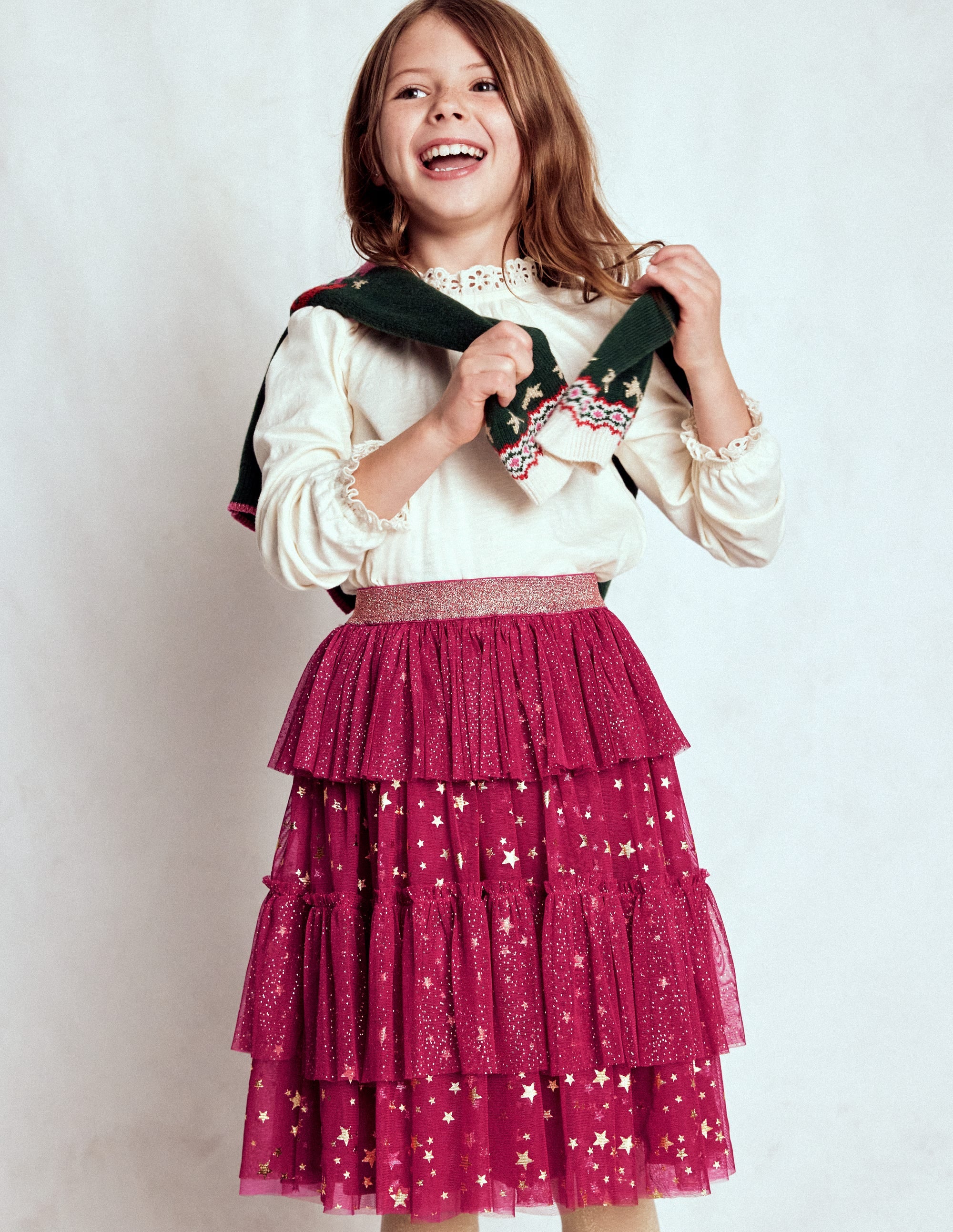 Tulle Ruffle Midi Skirt-Cherry Jam | Boden AU