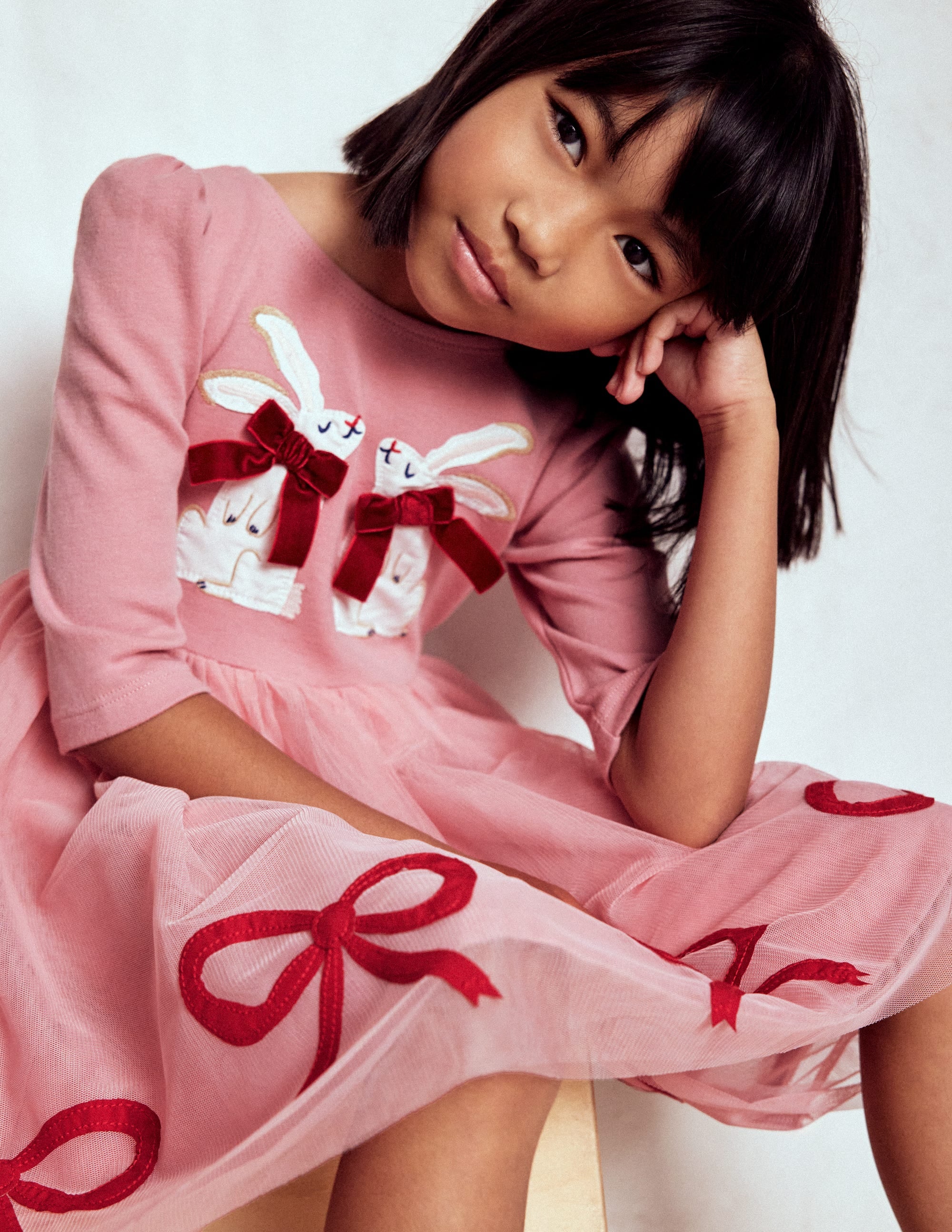 Appliqué Tulle Dress - Bubblegum Pink Bunnies