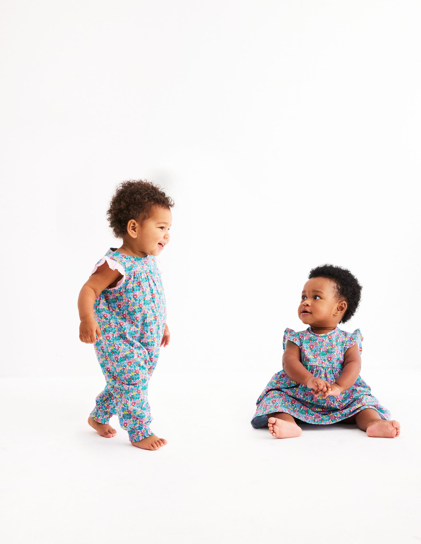 Ruffle Sleeve Romper-Multi Flowerbed