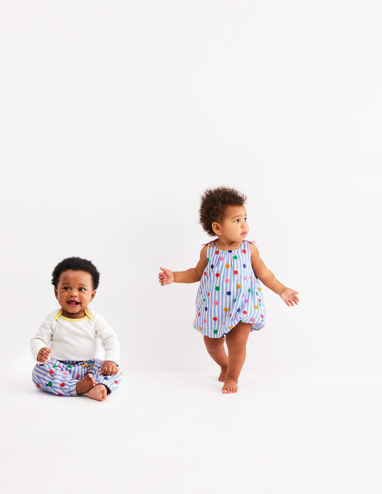 Girls Bubble Romper-Rainbow Spot Stripe