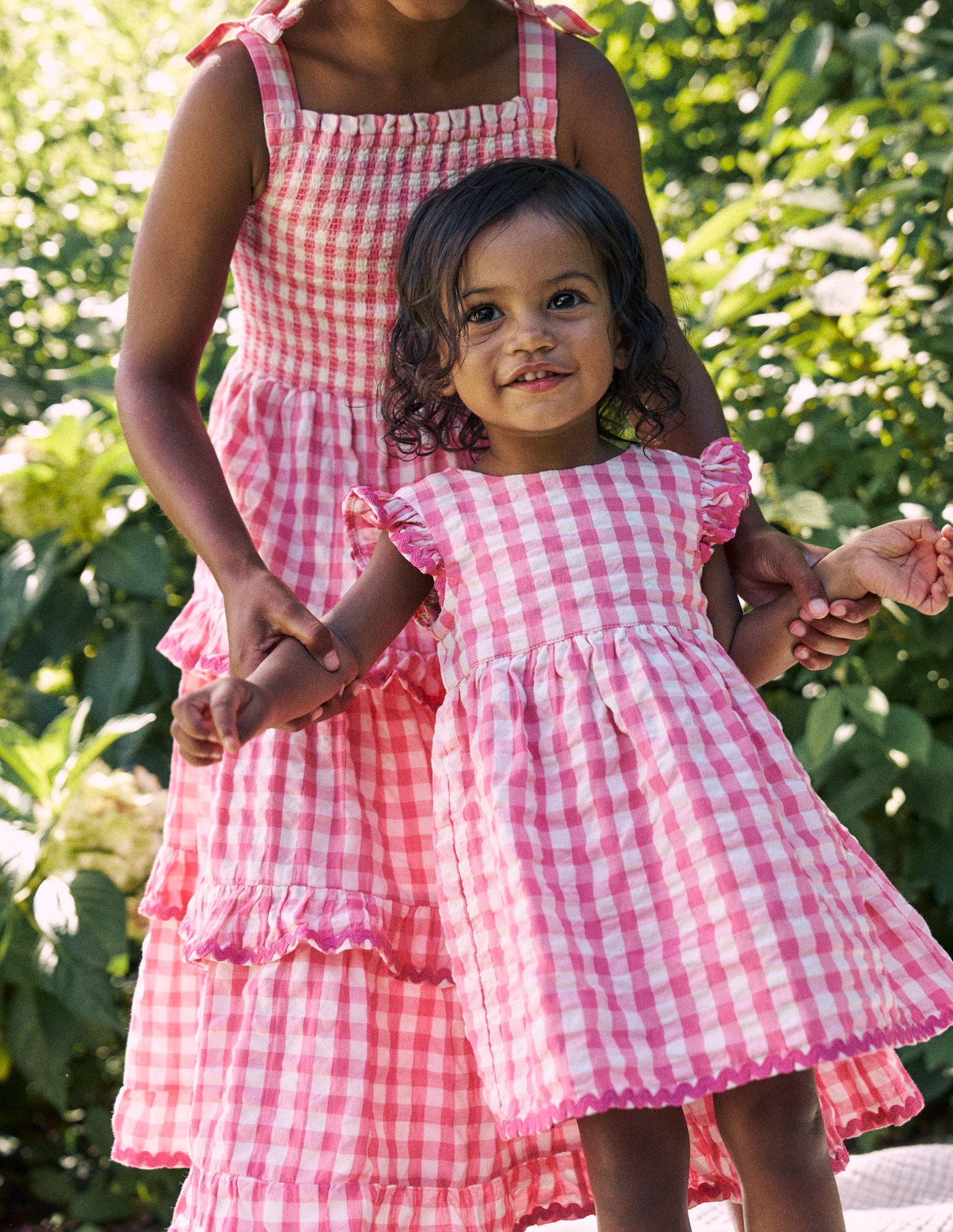 Woven Frill Dress-Pink and Ivory Gingham
