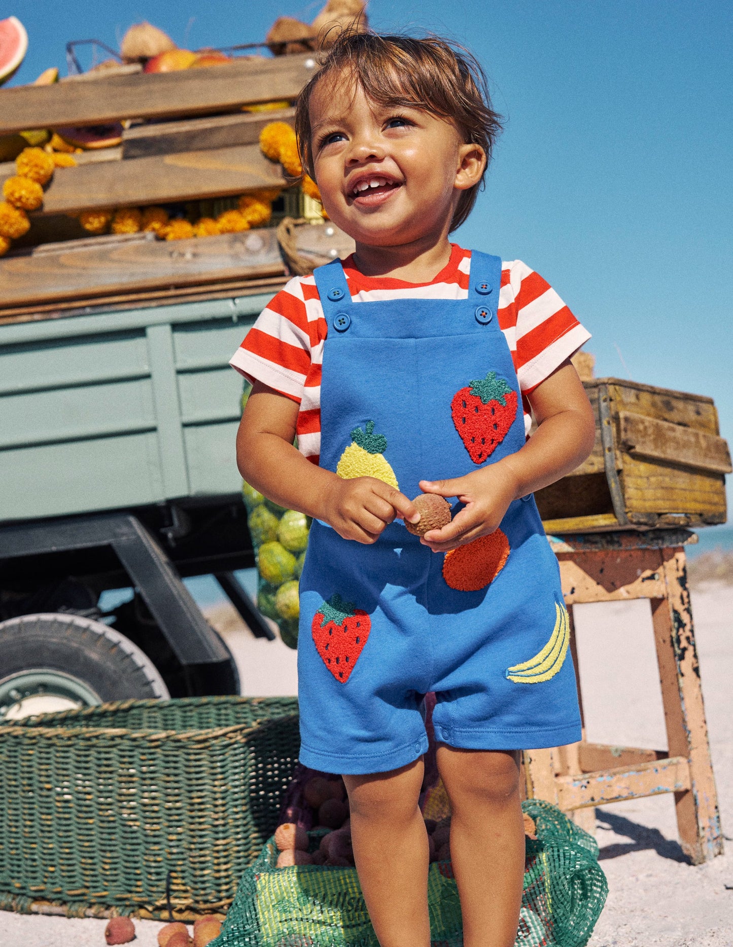 Boucle Jersey Dungaree Set-Navy Fruit