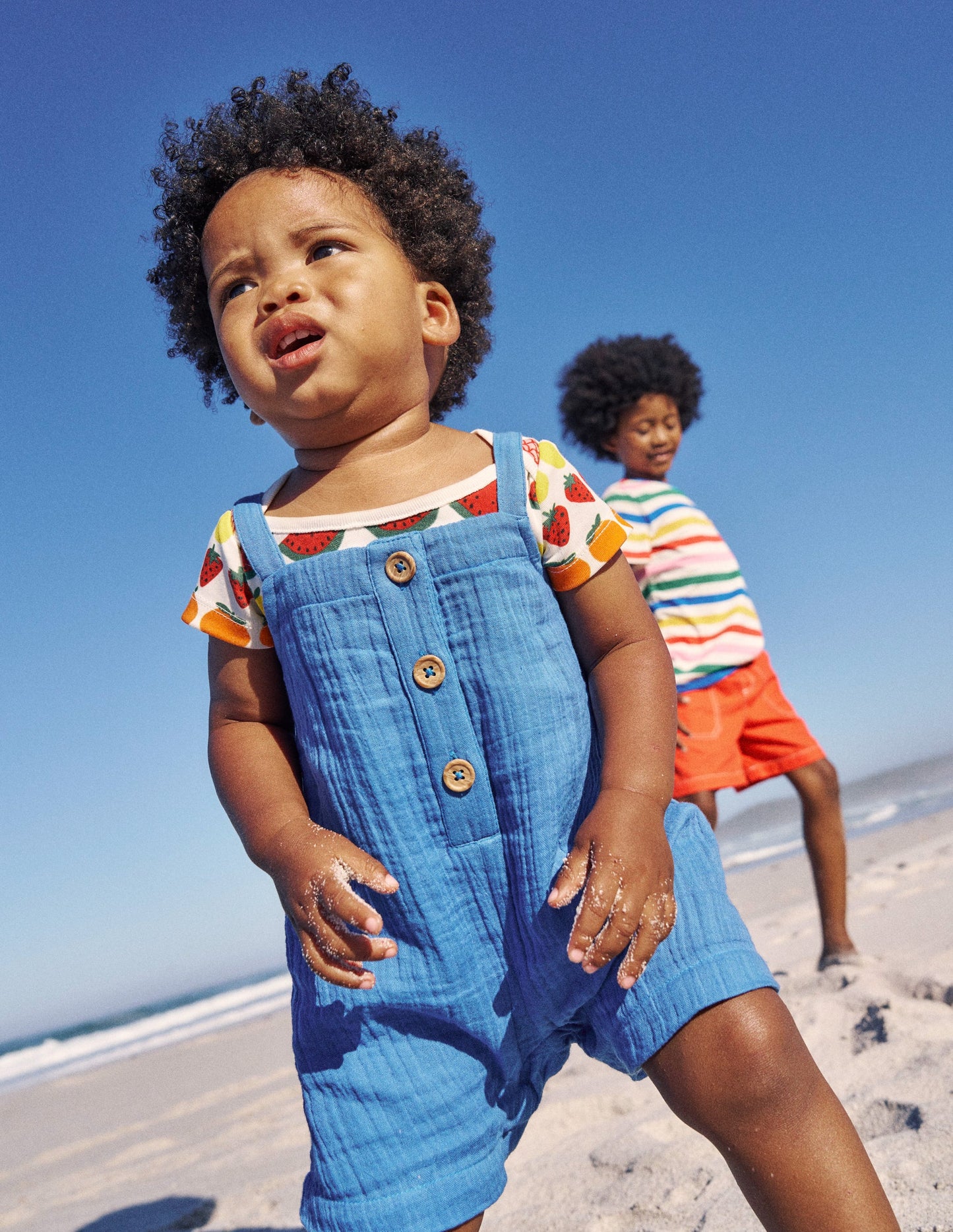 Double Cloth Dungaree Set-Peacock Plume Blue Fruit