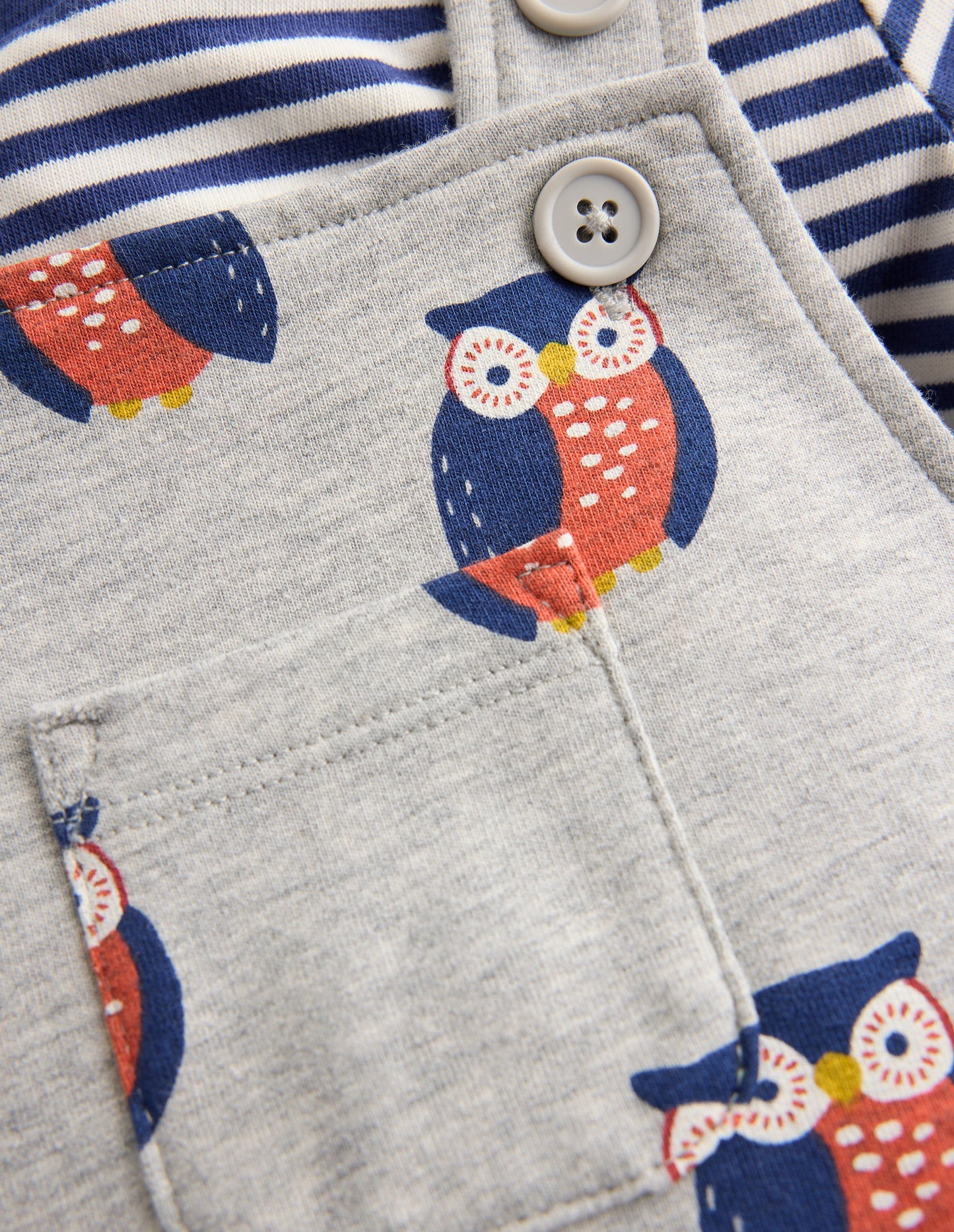 Printed Jersey Dungaree Set-Grey Marl Owls