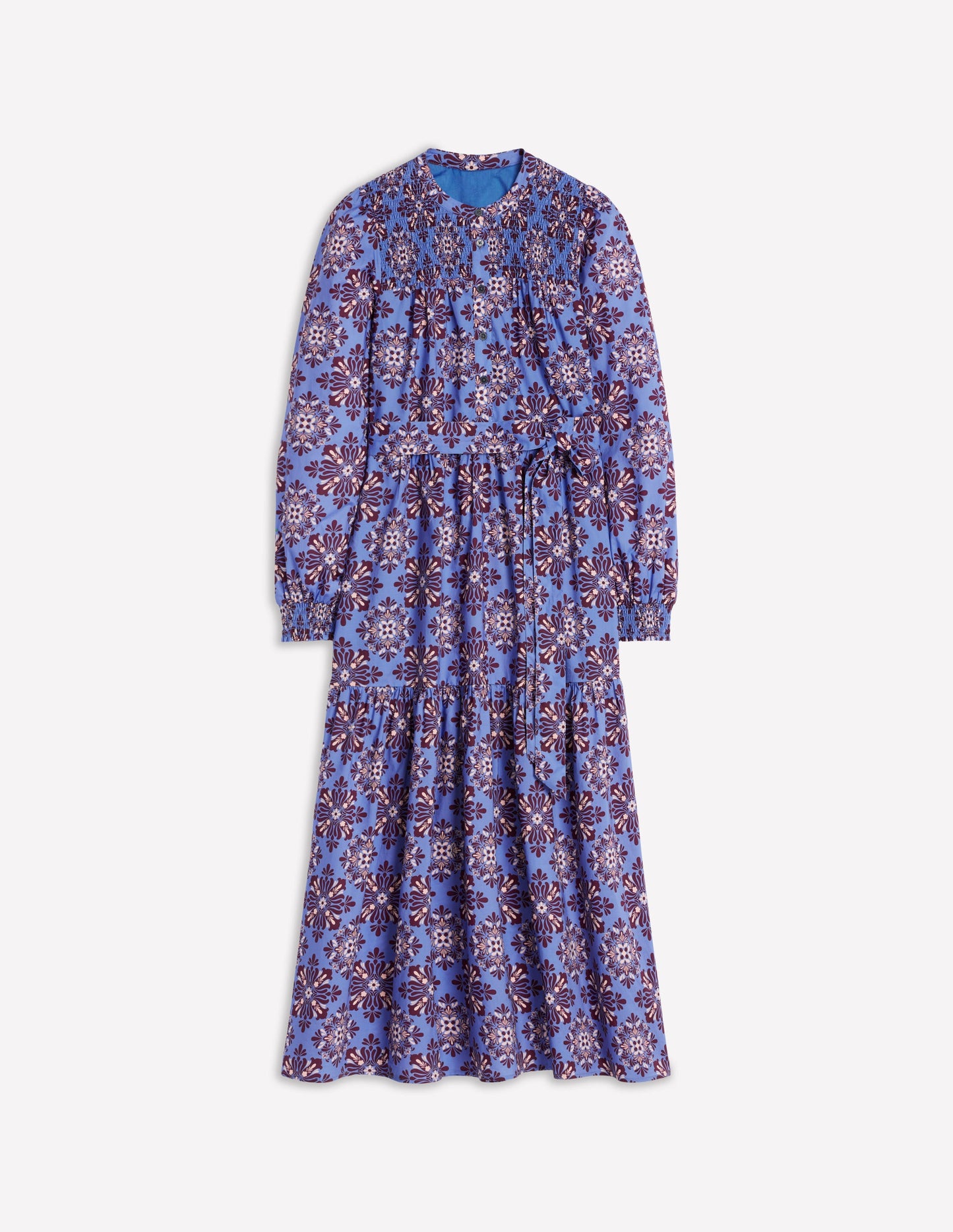 Cecily Cotton Midi Dress-Soft Blue, Bloom Mosaic