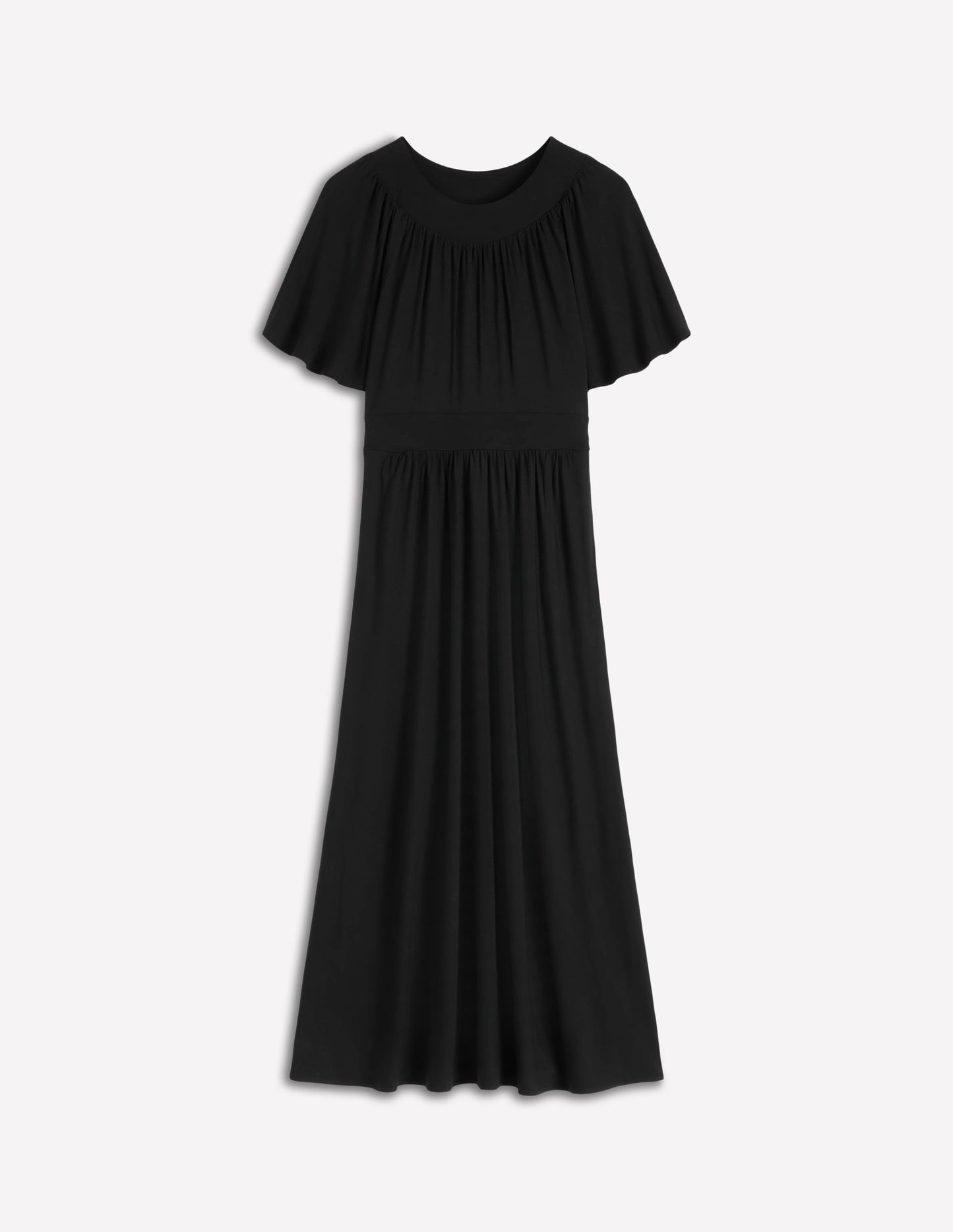 Yoke Panel Maxi Dress-Black
