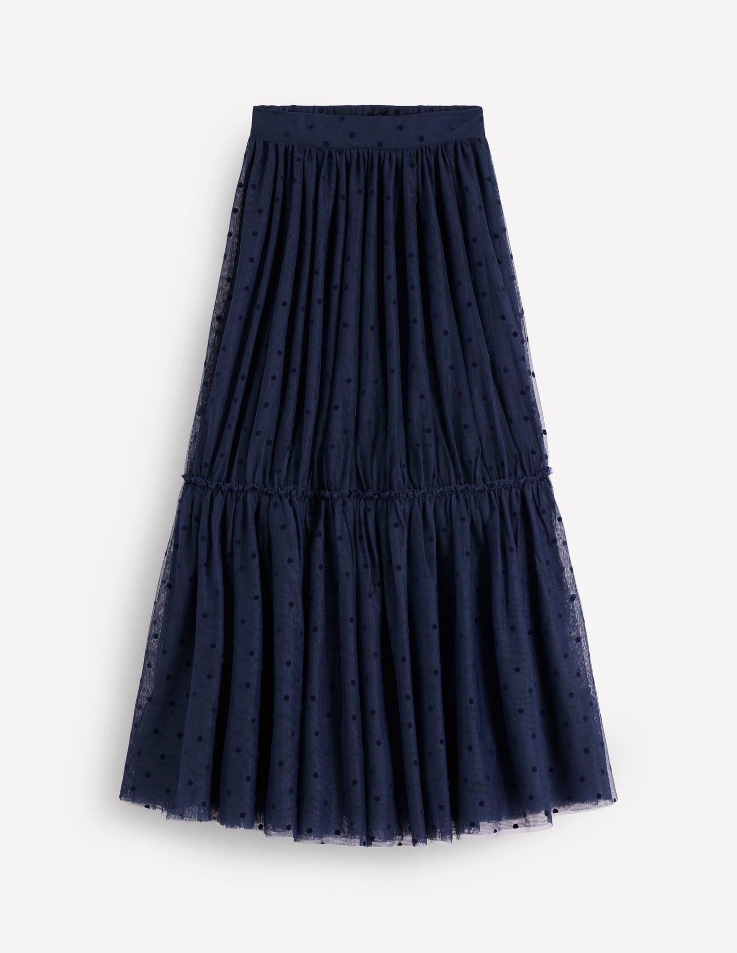 Anna Tulle Midi Skirt-Navy Flocked Spot