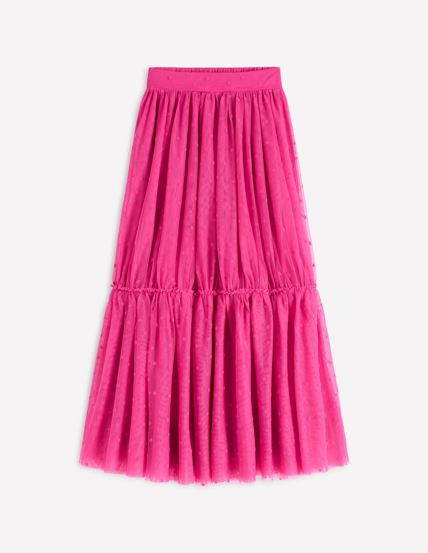 Anna Tulle Midi Skirt-Pink Flocked Spot