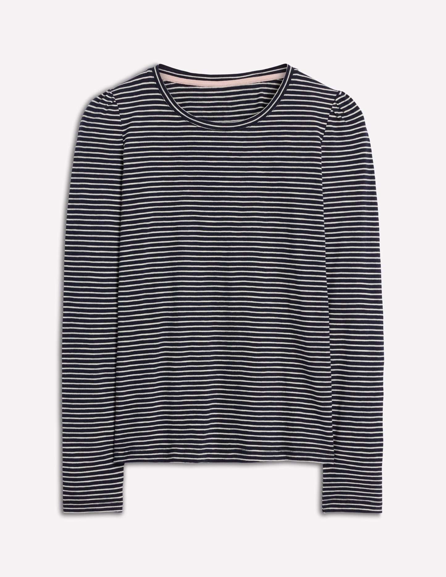 Cotton Crew Long Sleeve Top-Navy, Ivory Stripe