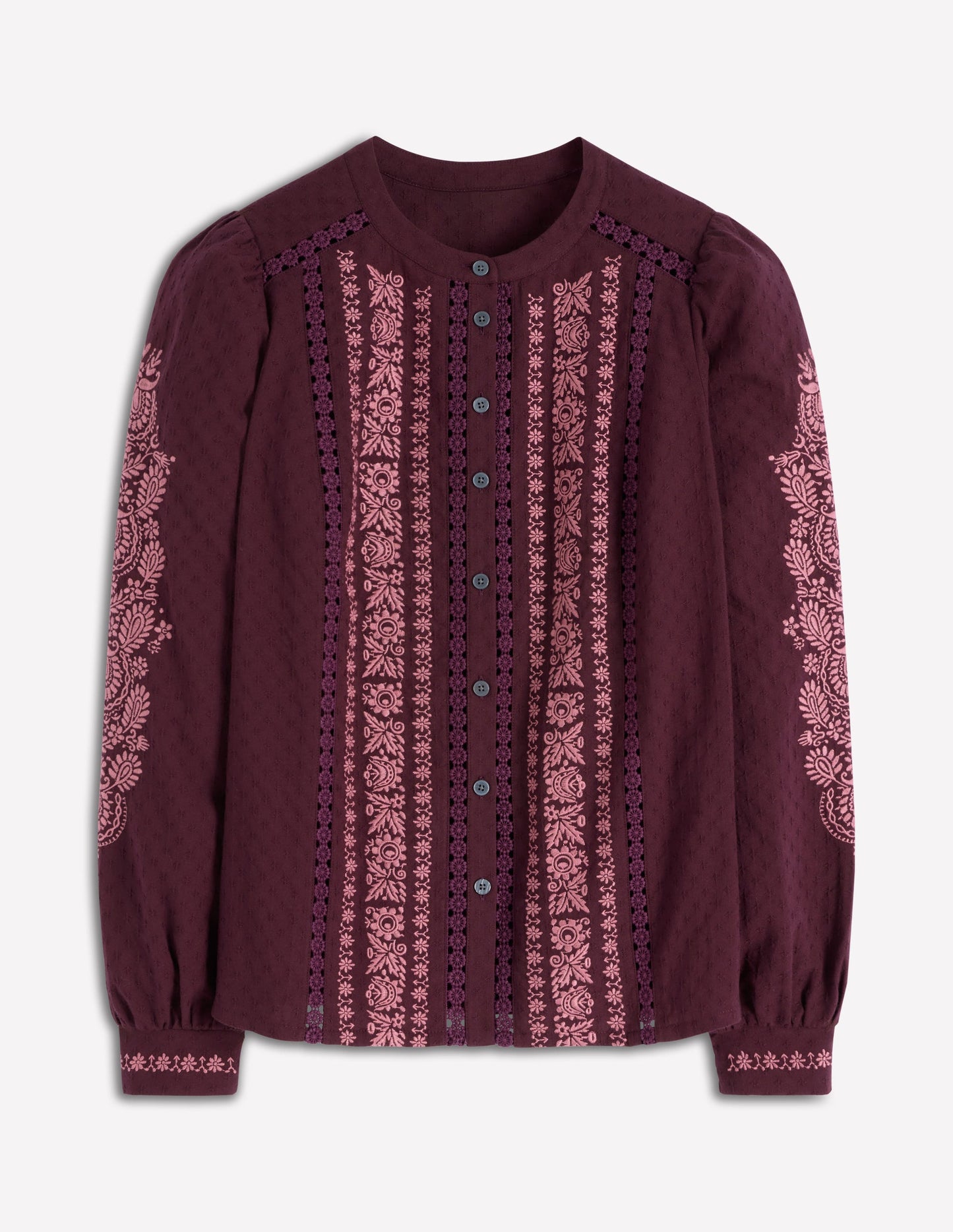 Embroidered Cotton Top-Dark Cherry