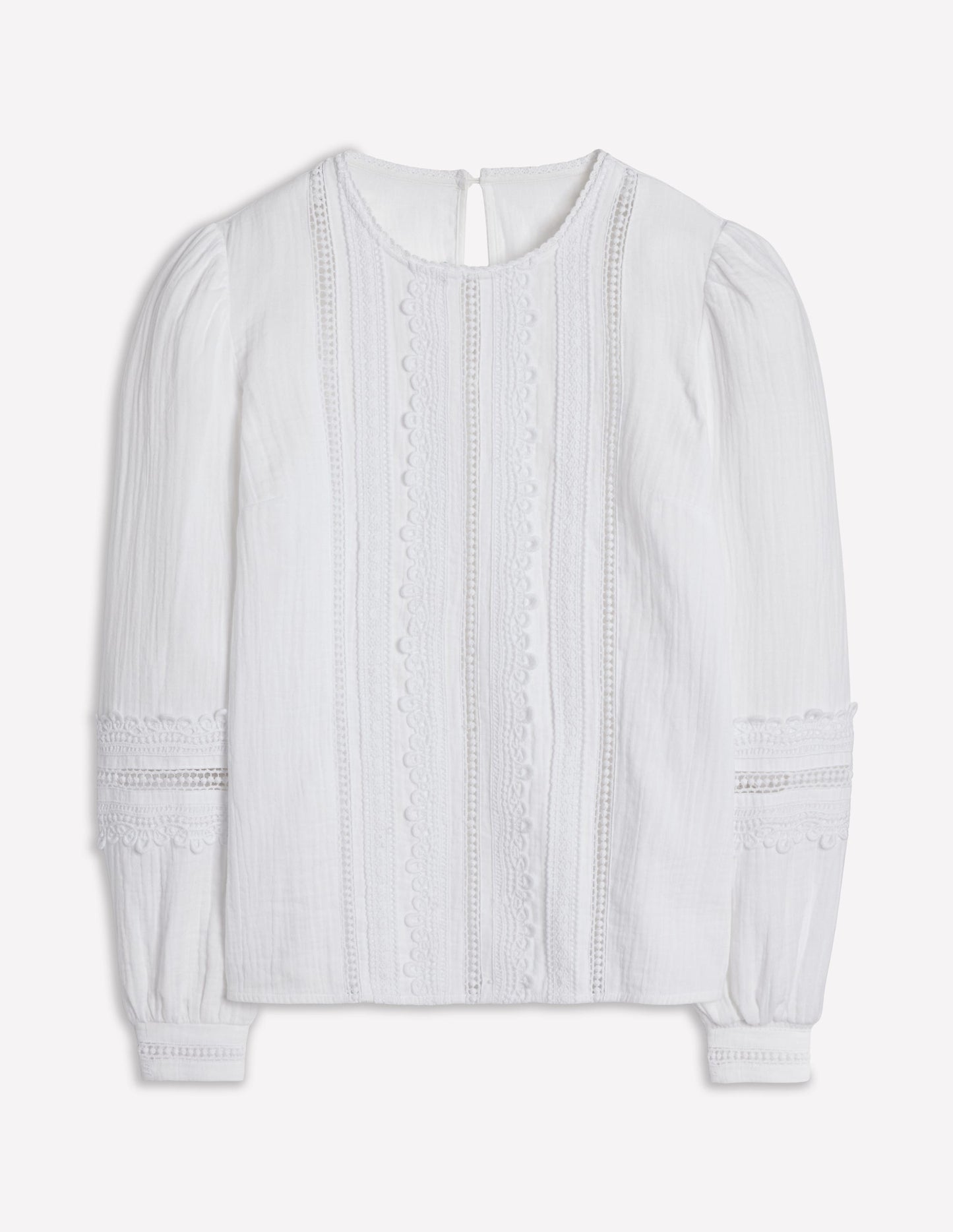 Trim Interest Double Cloth Top-White