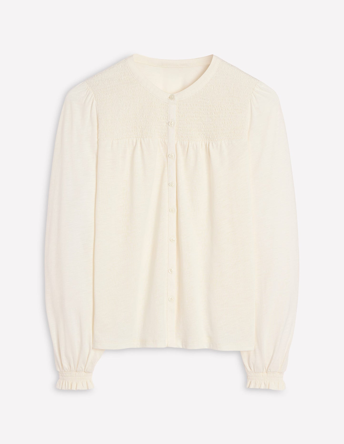 Elsa Smocked Yoke Jersey Shirt-Ivory