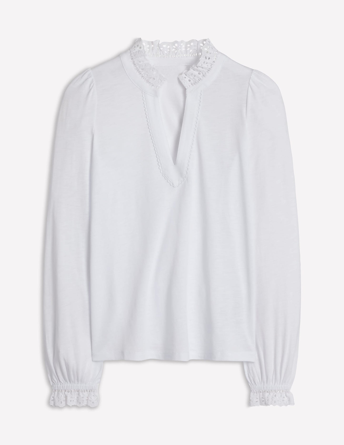 Aria Broderie Notch Neck Top-White