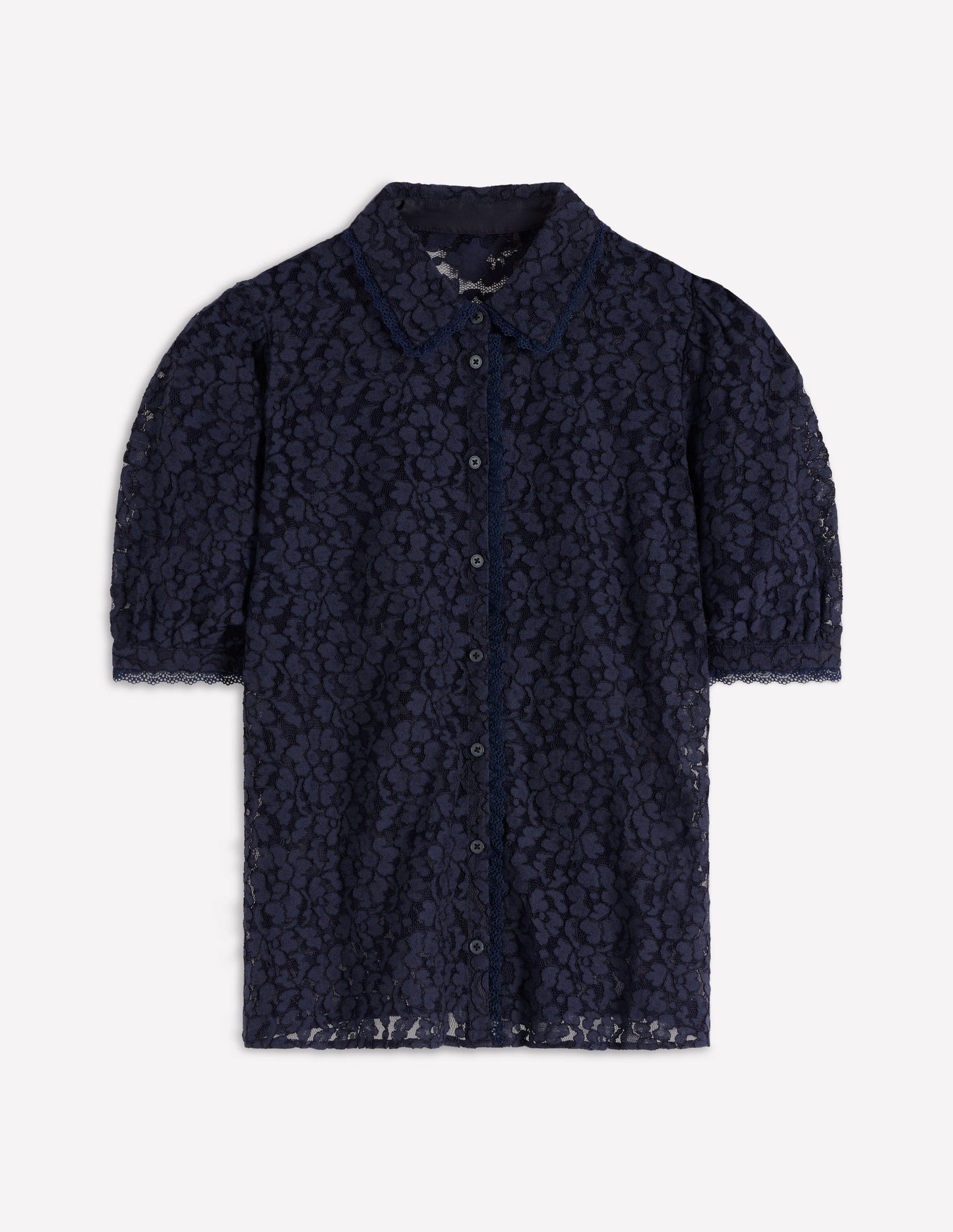 Short Sleeve Lace Blouse-Navy