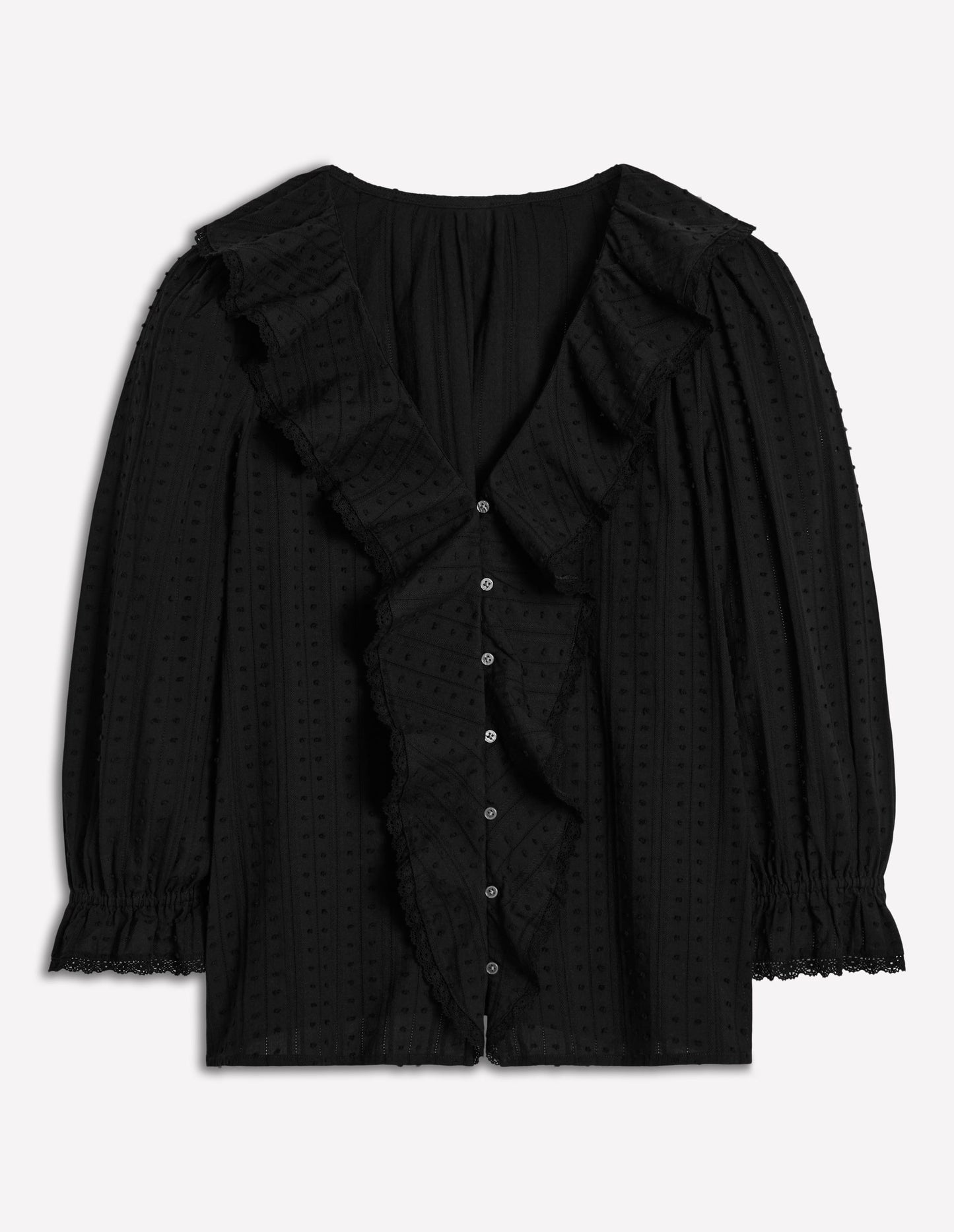 Ruffle V-Neck Blouse-Black
