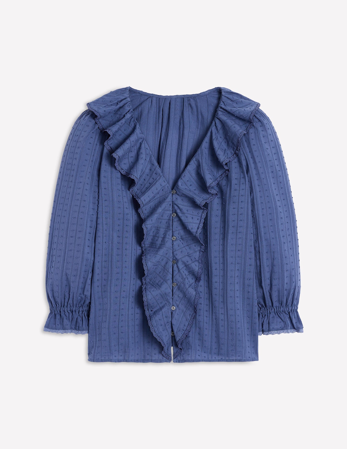 Ruffle V-Neck Blouse-Denim Blue