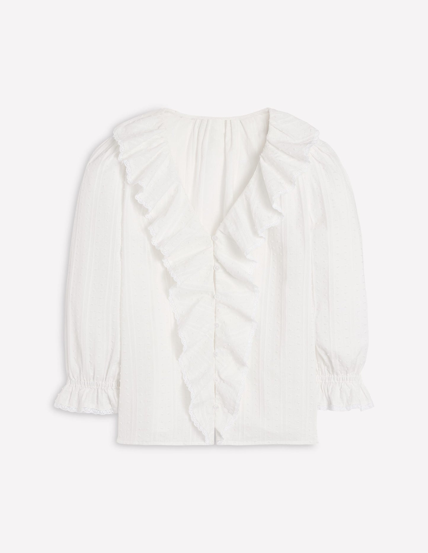 Ruffle V-Neck Blouse-White