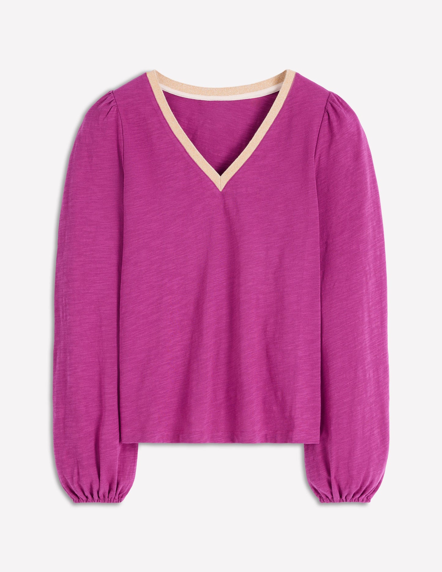 Metallic Trim V-neck Top-Rich Magenta