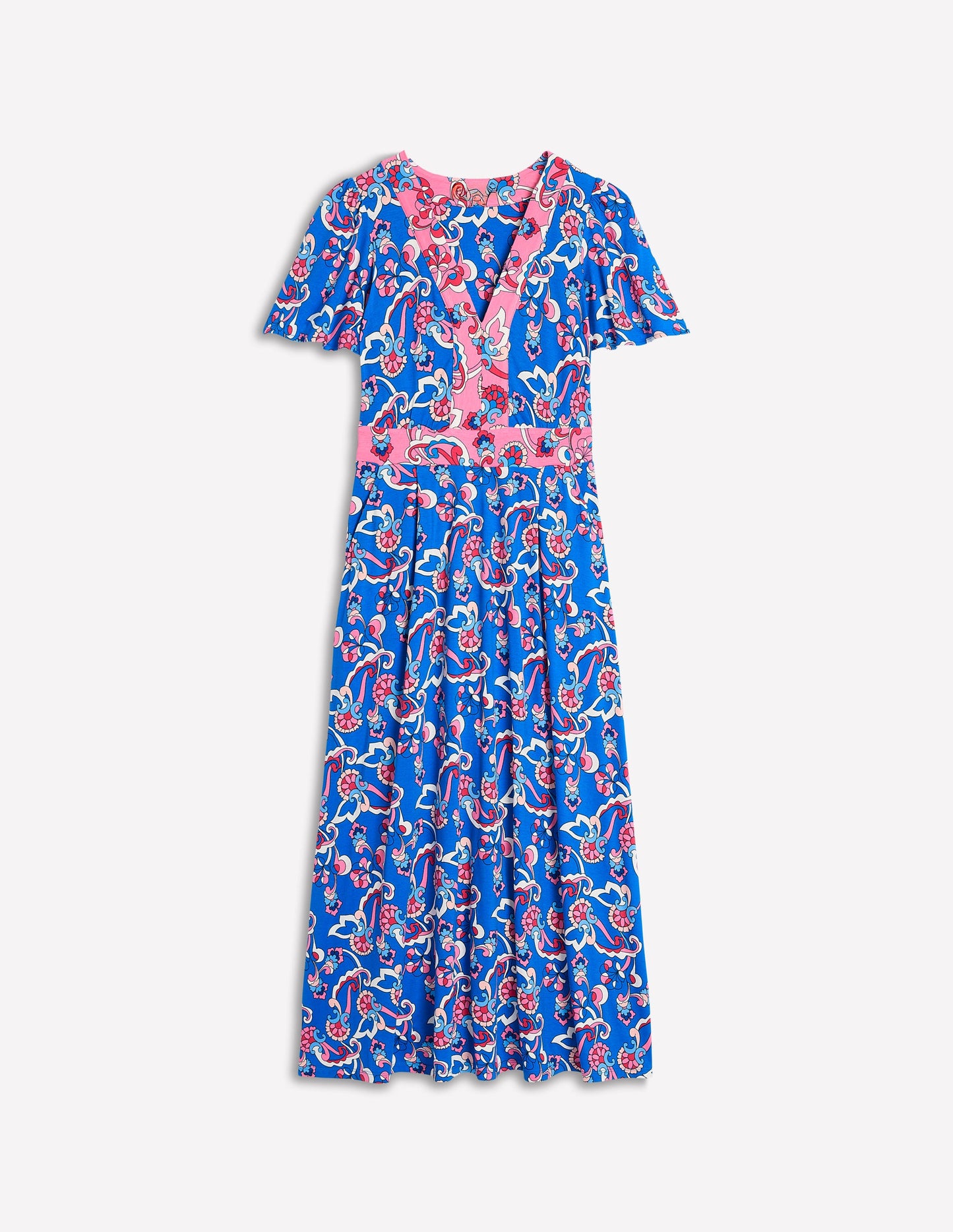 Ellie Flutter Maxi Tea Dress-Kingfisher Blue, Foliage Trail