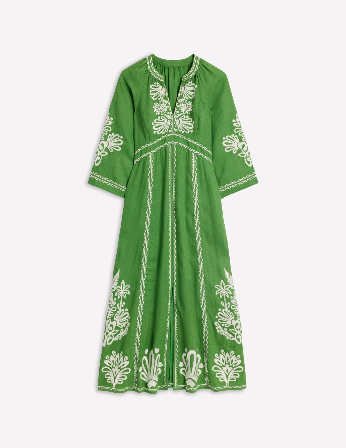 Una Linen Embroidered Dress-Paradise Green