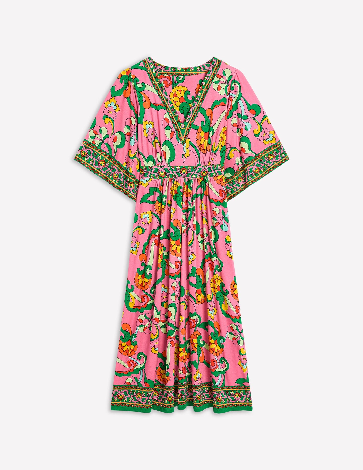 Maya Kimono Jersey Maxi Dress-Pink Rose, Foliage Trail