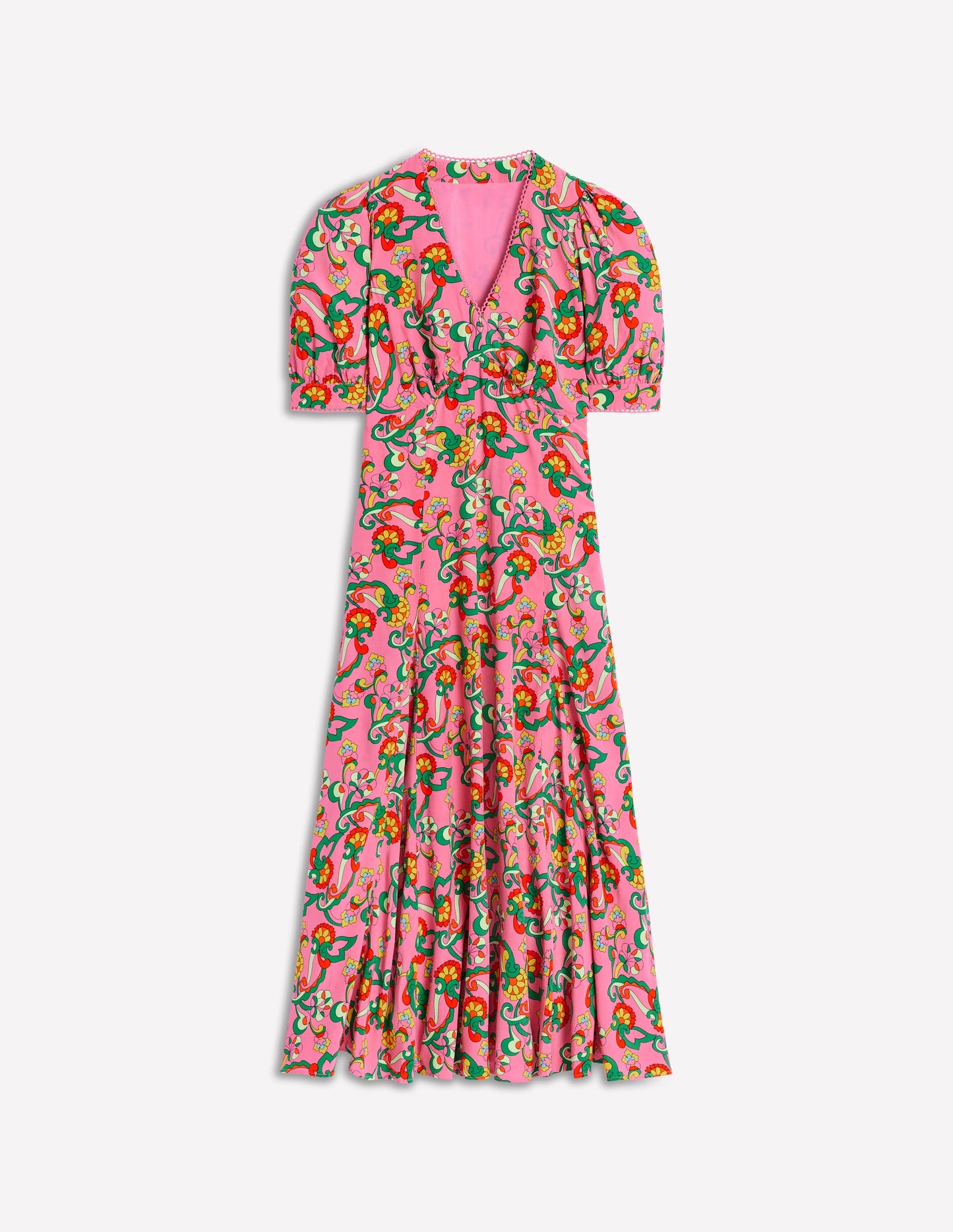 Rosie Godet Tea Dress-Pink Rose, Foliage Trail