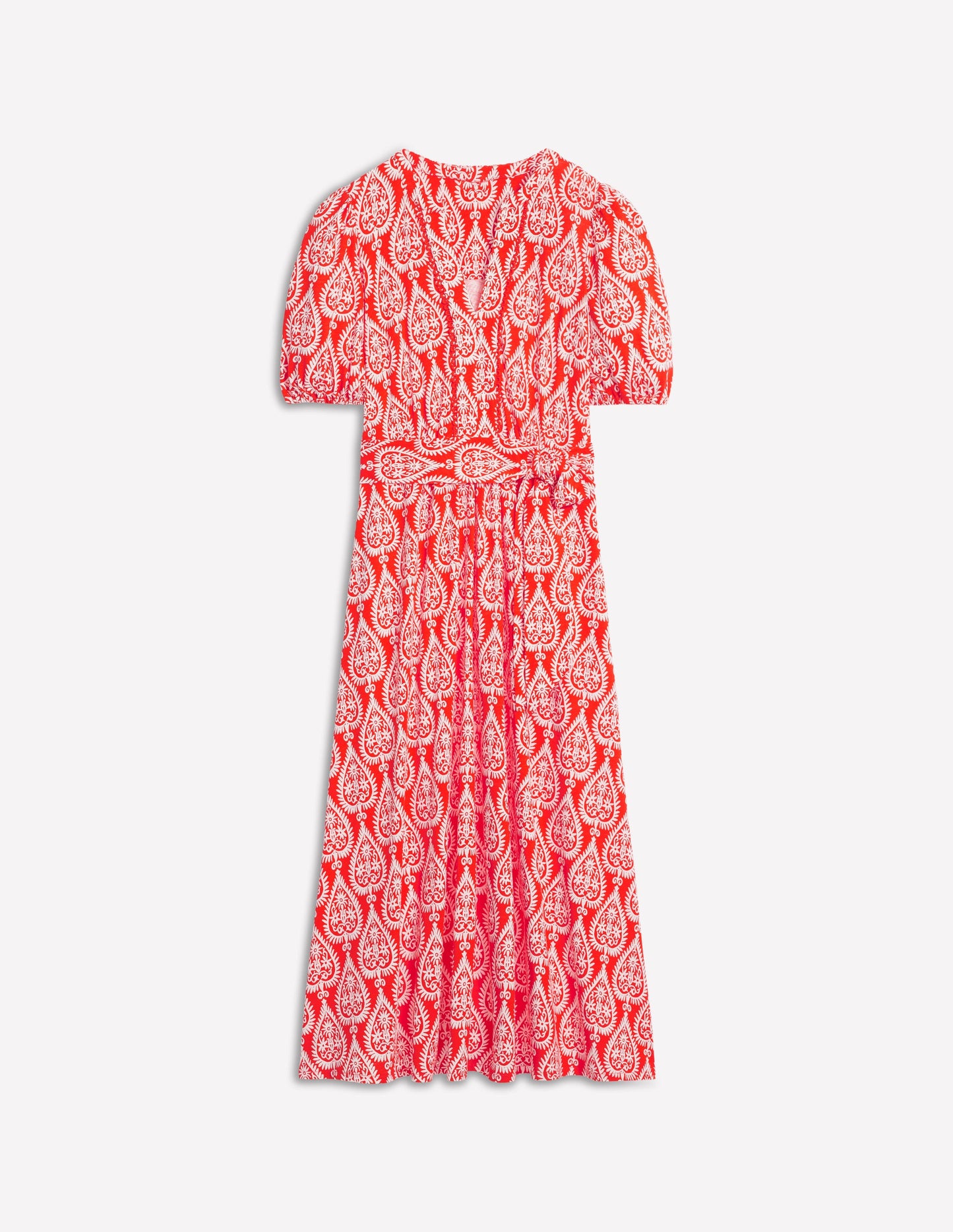 Sofia Trim Jersey Midi Dress-Firecracker Red, Ornate Geo