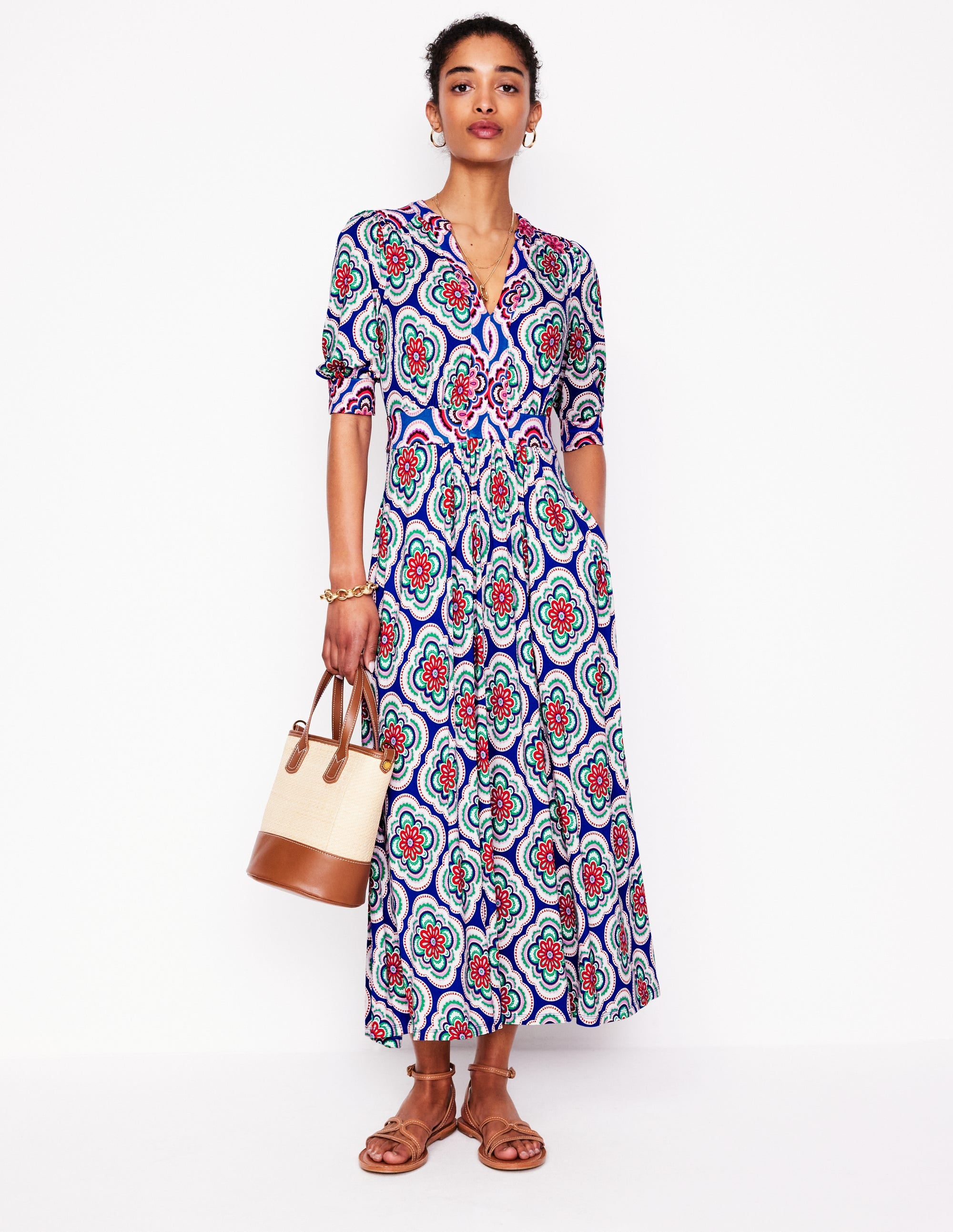 Lily Jersey Midi Tea Dress-Bright Blue, Botanic Blush | Boden UK Lily Jersey Midi Tea Dress-Bright Blue, Botanic Blush | Boden UK