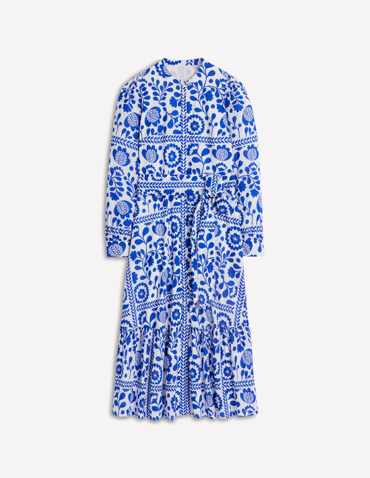 Mia Tiered Shirt Dress-Gallery Blue, Vine Tile
