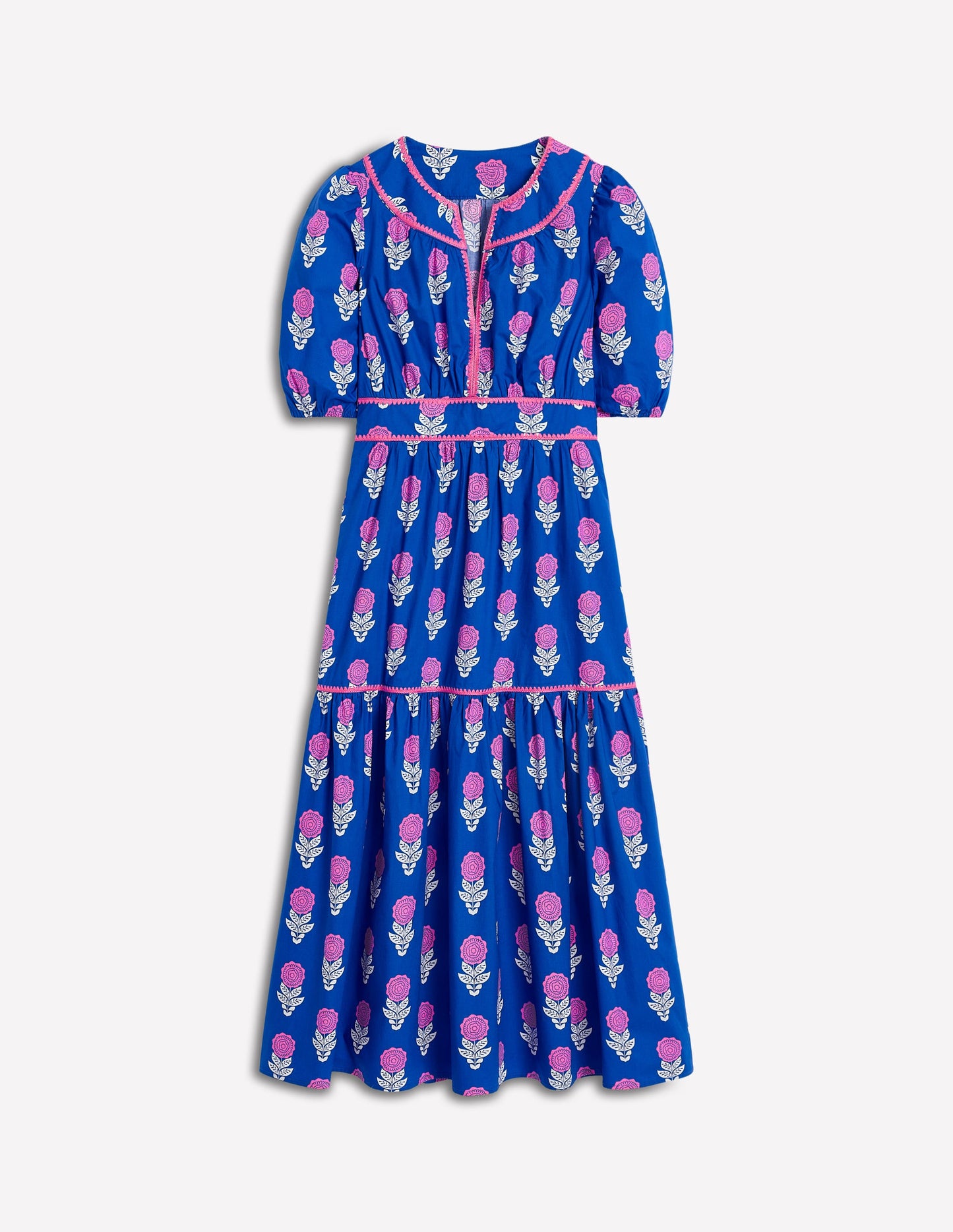 Rhea Embroidered Midi Dress-Gallery Blue, Dahlia Sprig