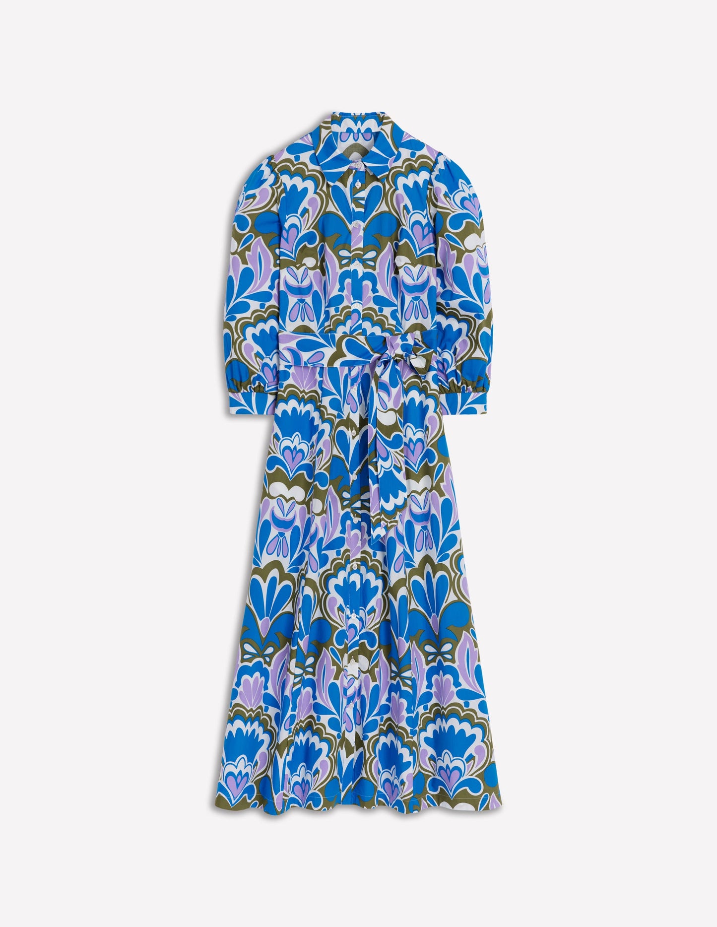 Clara Cotton Shirt Dress-Kingfisher Blue, Freesia Stamp