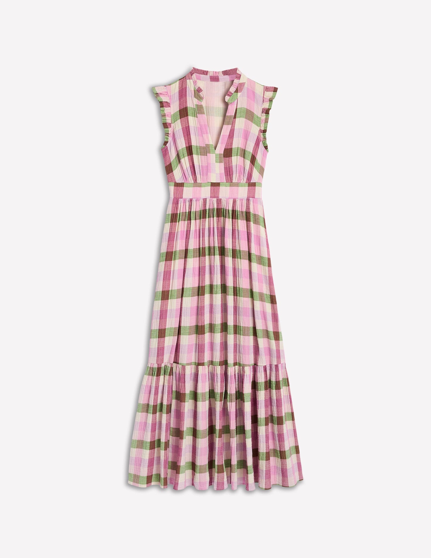 Wren Double Cloth Midi Dress-Pink and Green Multigingham