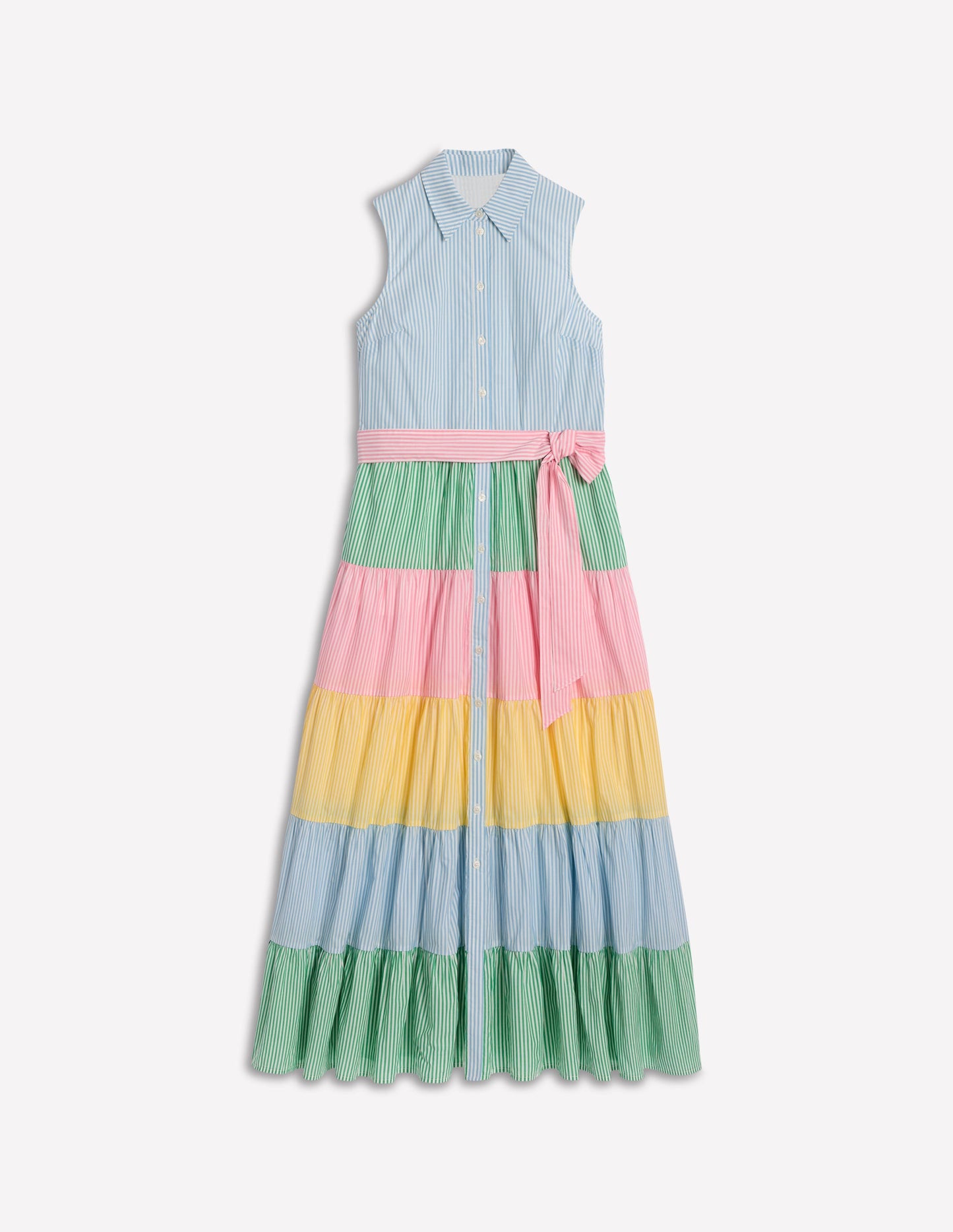 Multi Tiered Shirt Dress-Duck Egg Blue Stripe